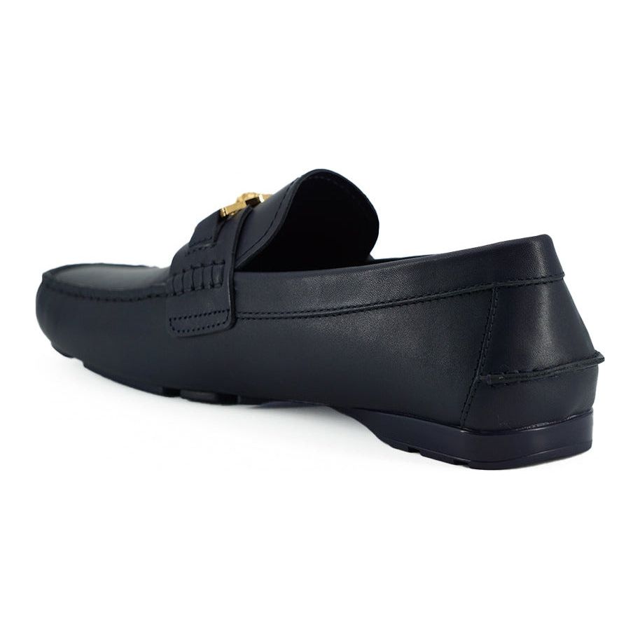 Elegant Navy Blue Calf Leather Loafers