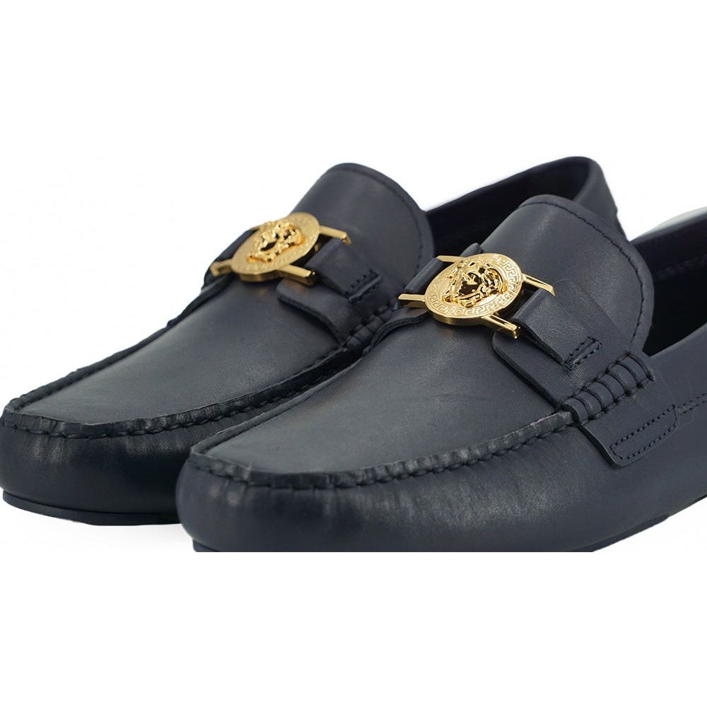 Elegant Navy Blue Calf Leather Loafers