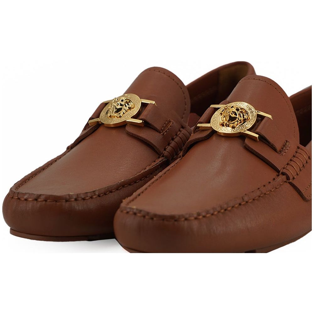 Elegant Medusa-Embossed Leather Loafers