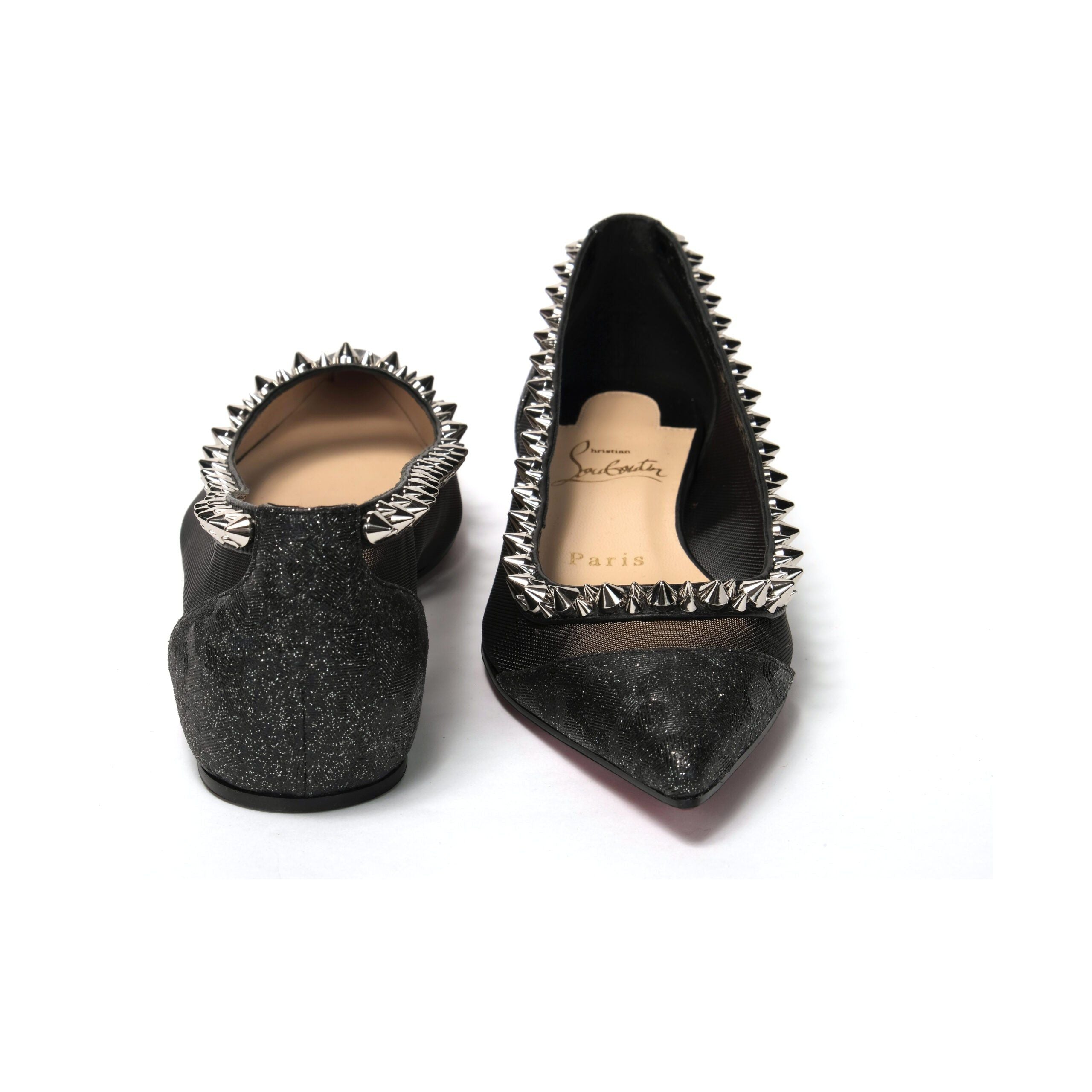 Black Silver Flat Point Toe Shoe