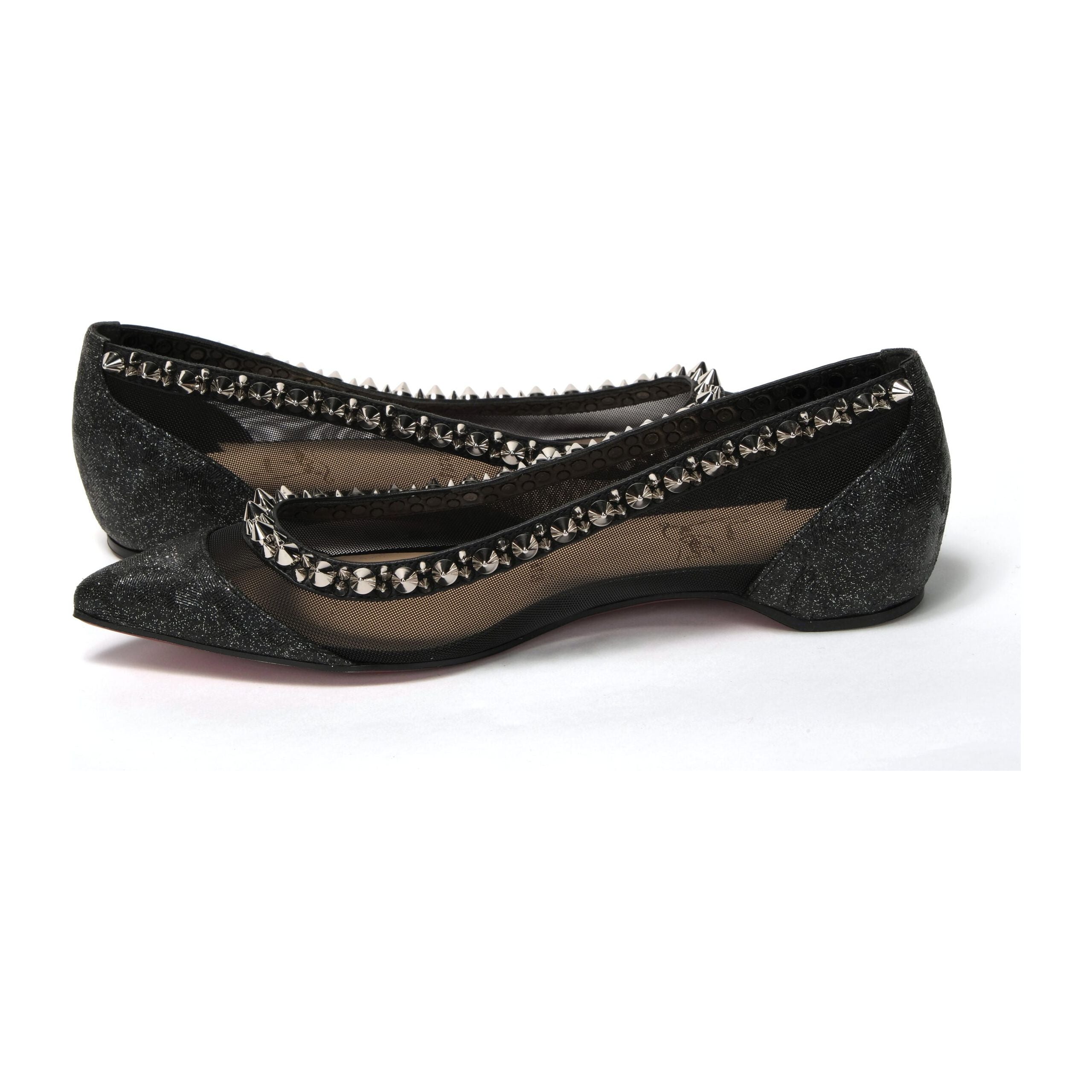 Black Silver Flat Point Toe Shoe