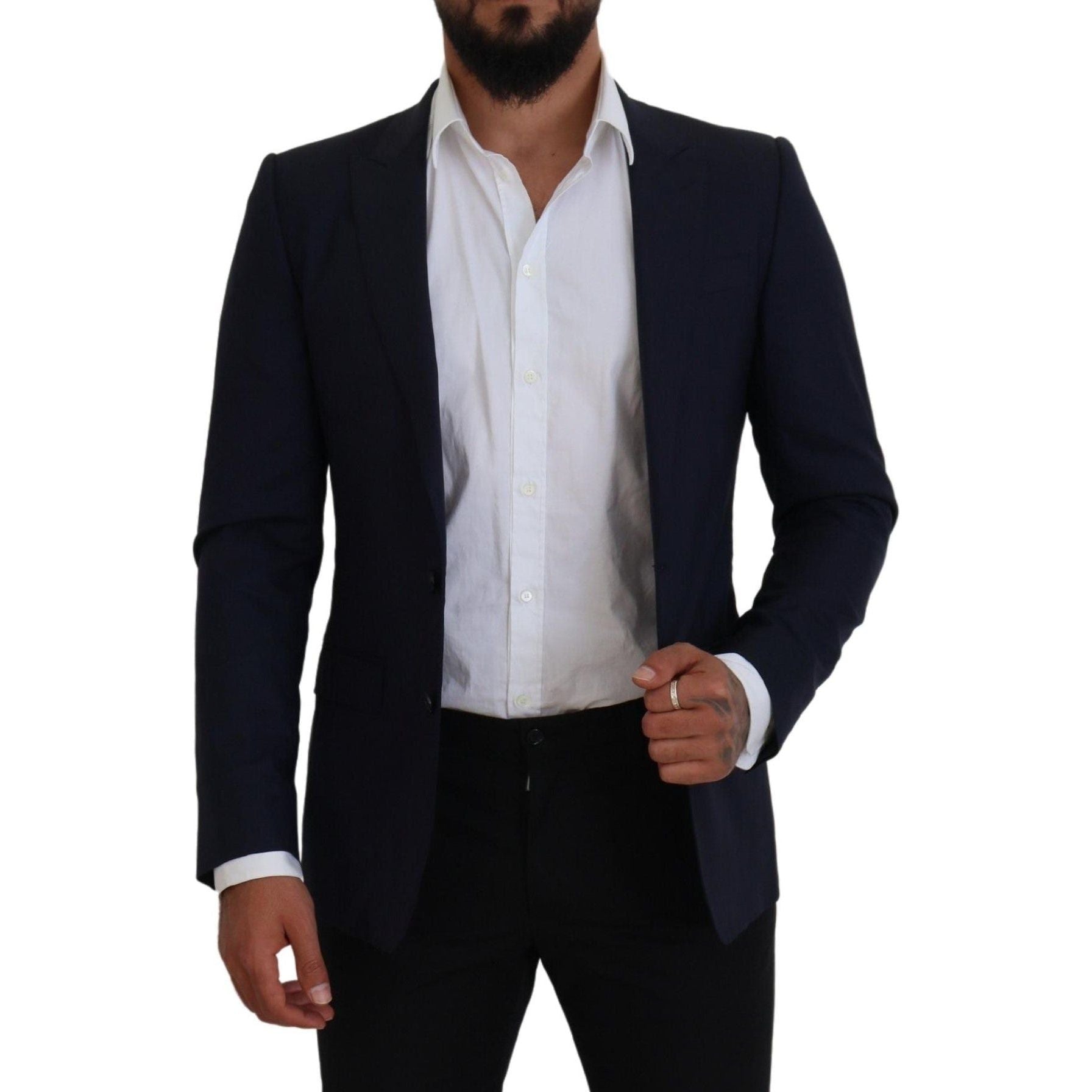 Elegant Blue Wool Silk Blazer Jacket