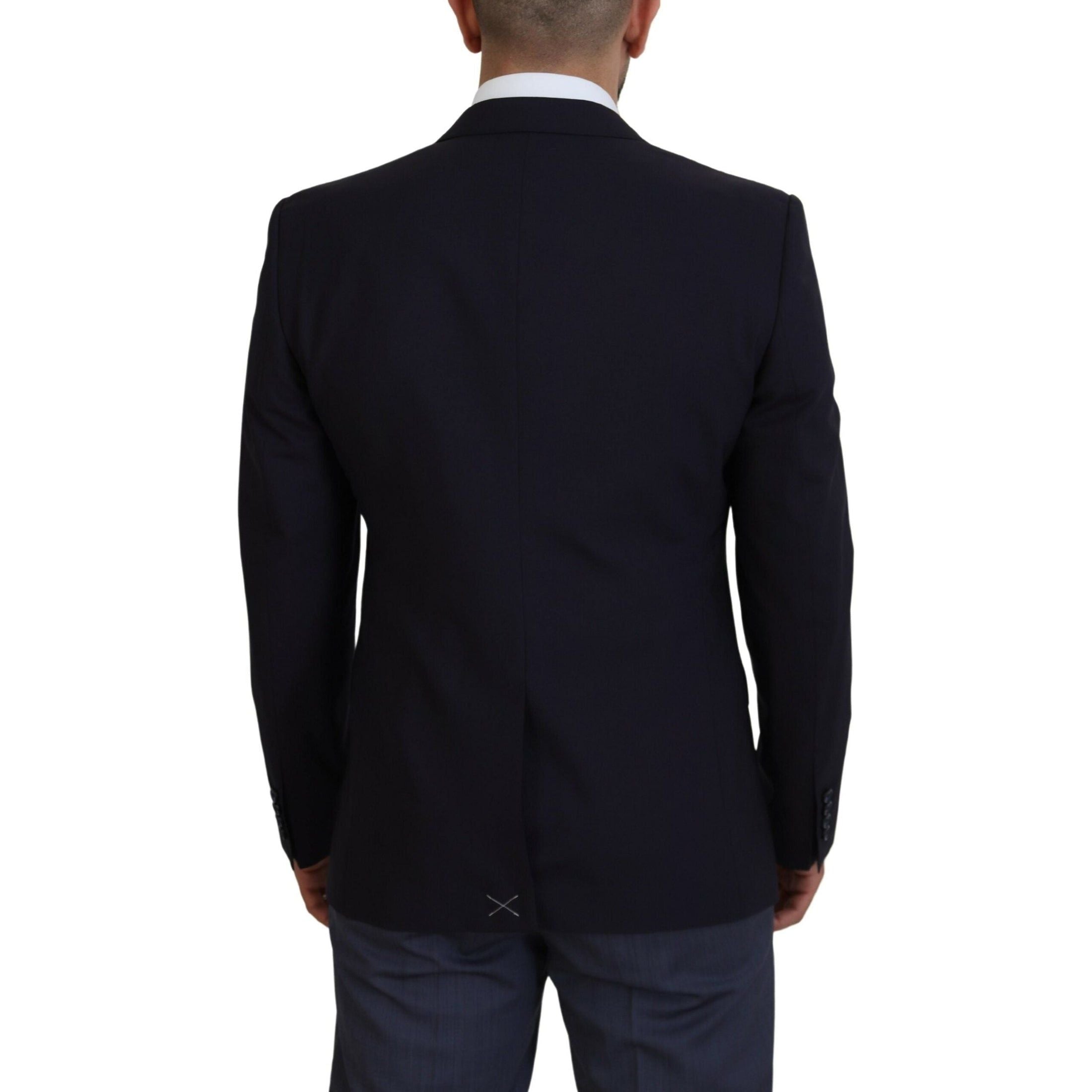 Elegant Navy Wool Blend Martini Blazer