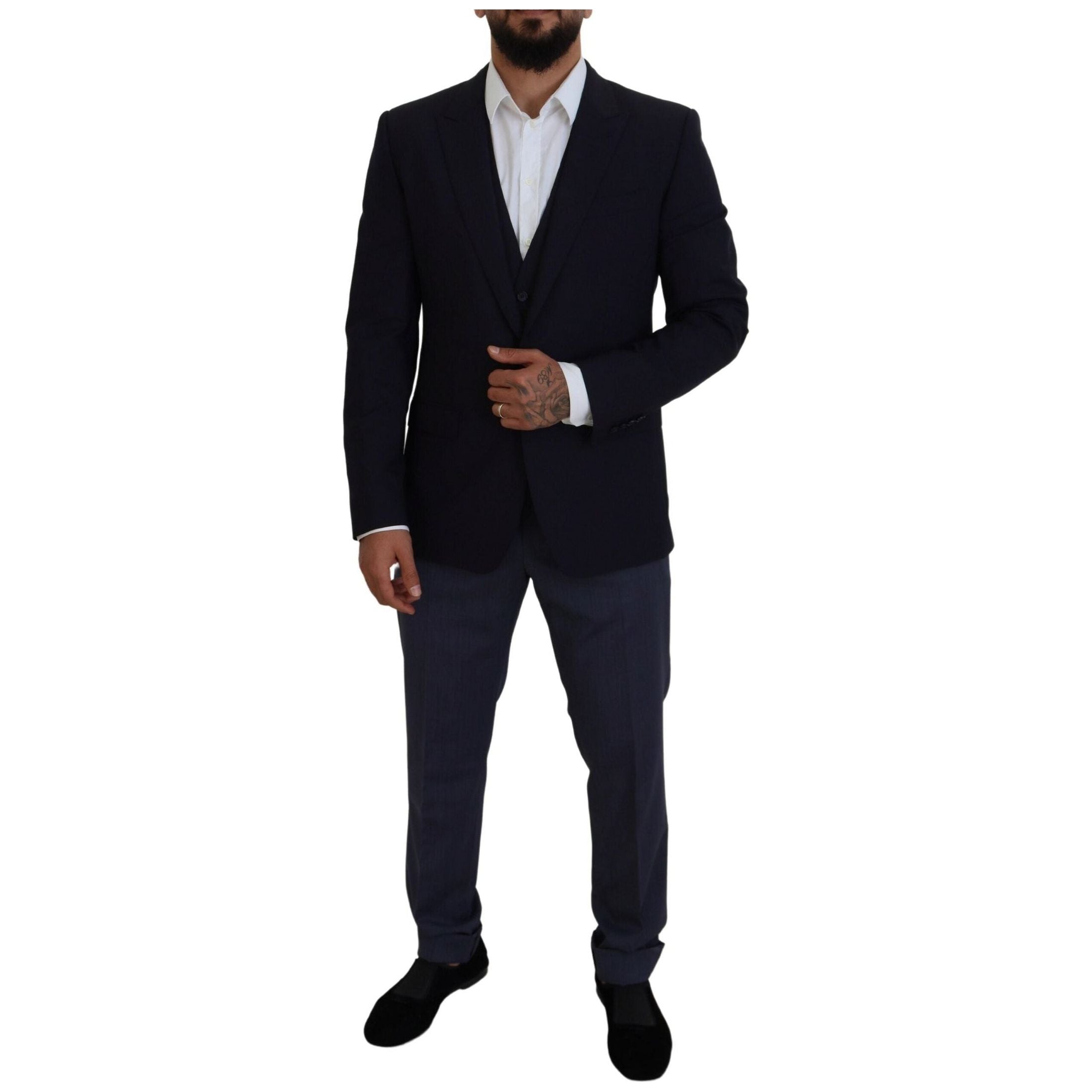 Elegant Navy Wool Blend Martini Blazer