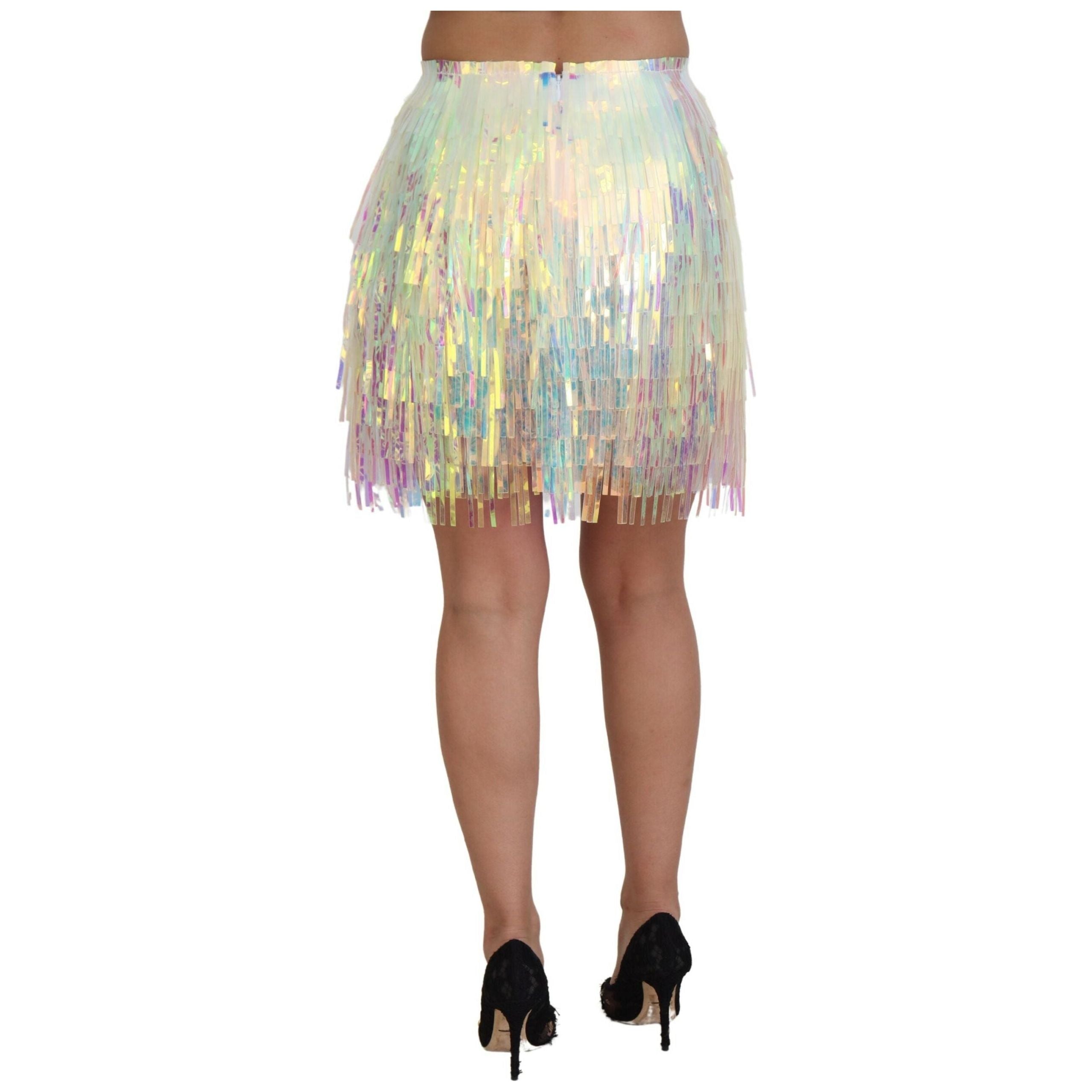 Iridescent Fringe Mini Skirt Mid Waist