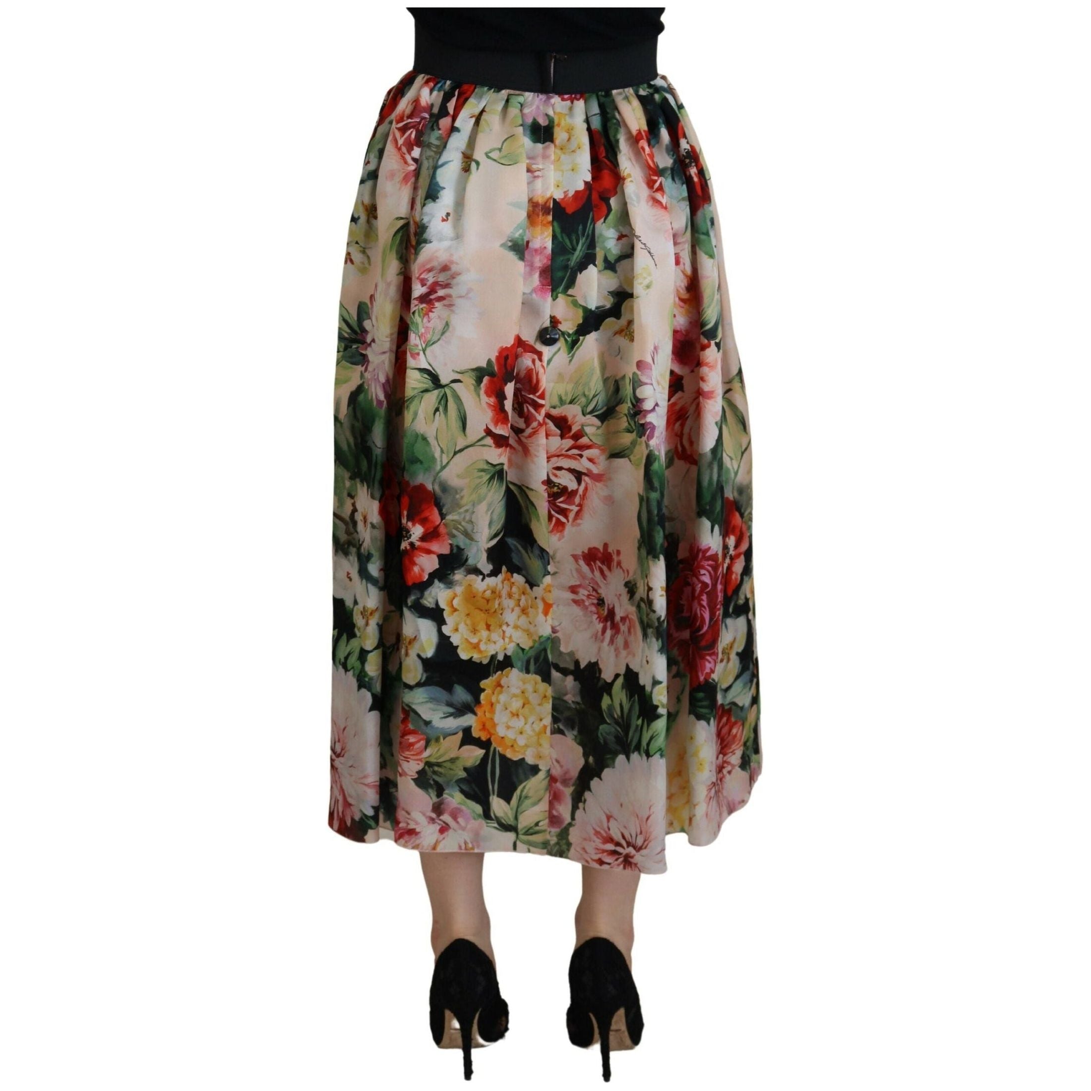 Exquisite High Waist Floral Silk Skirt