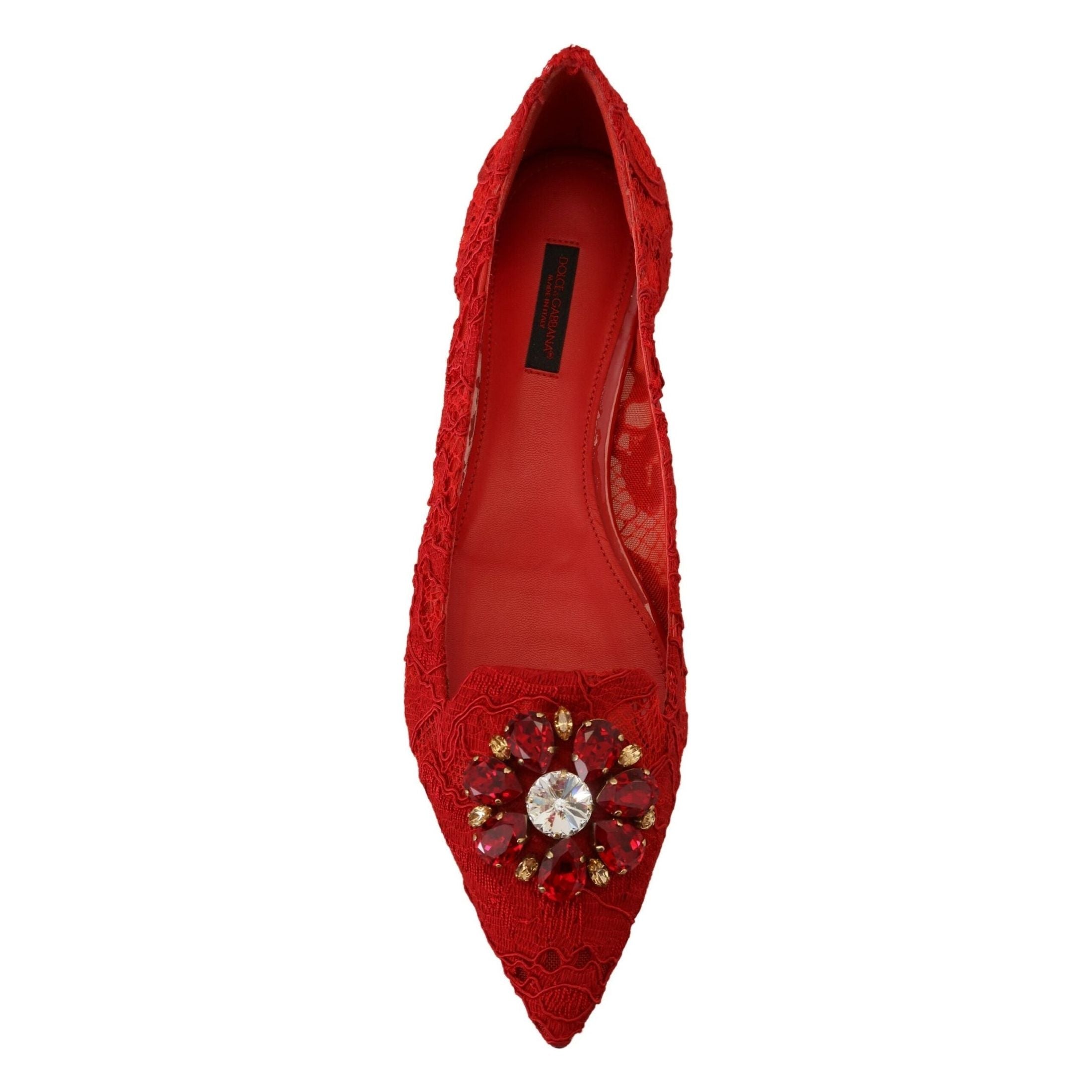 Red Crystal-Embellished Flats