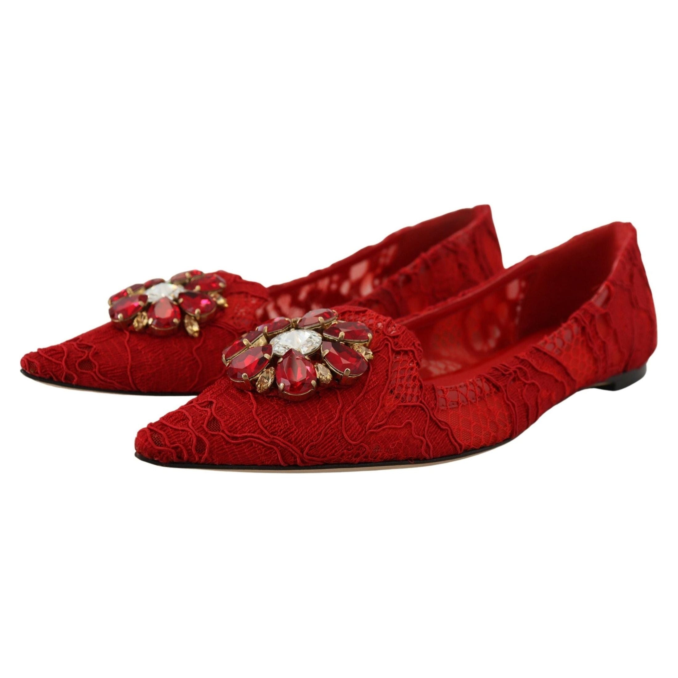 Red Crystal-Embellished Flats