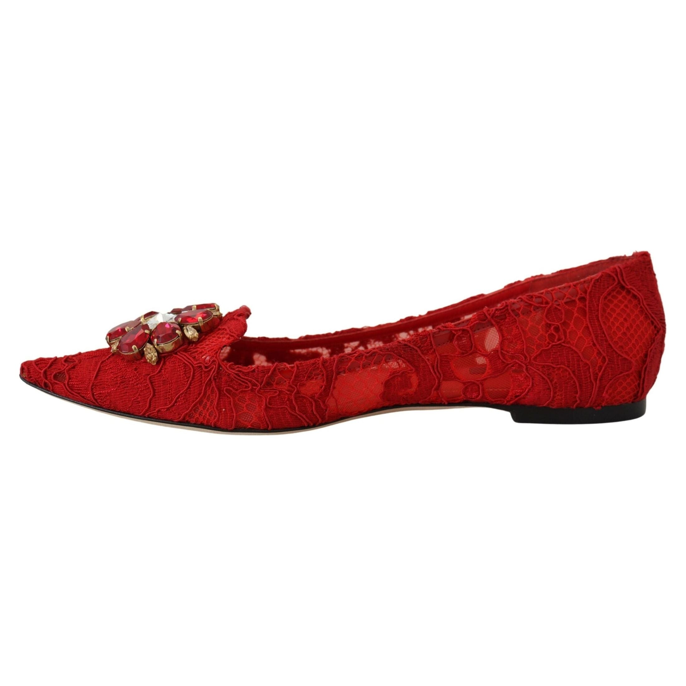 Red Crystal-Embellished Flats