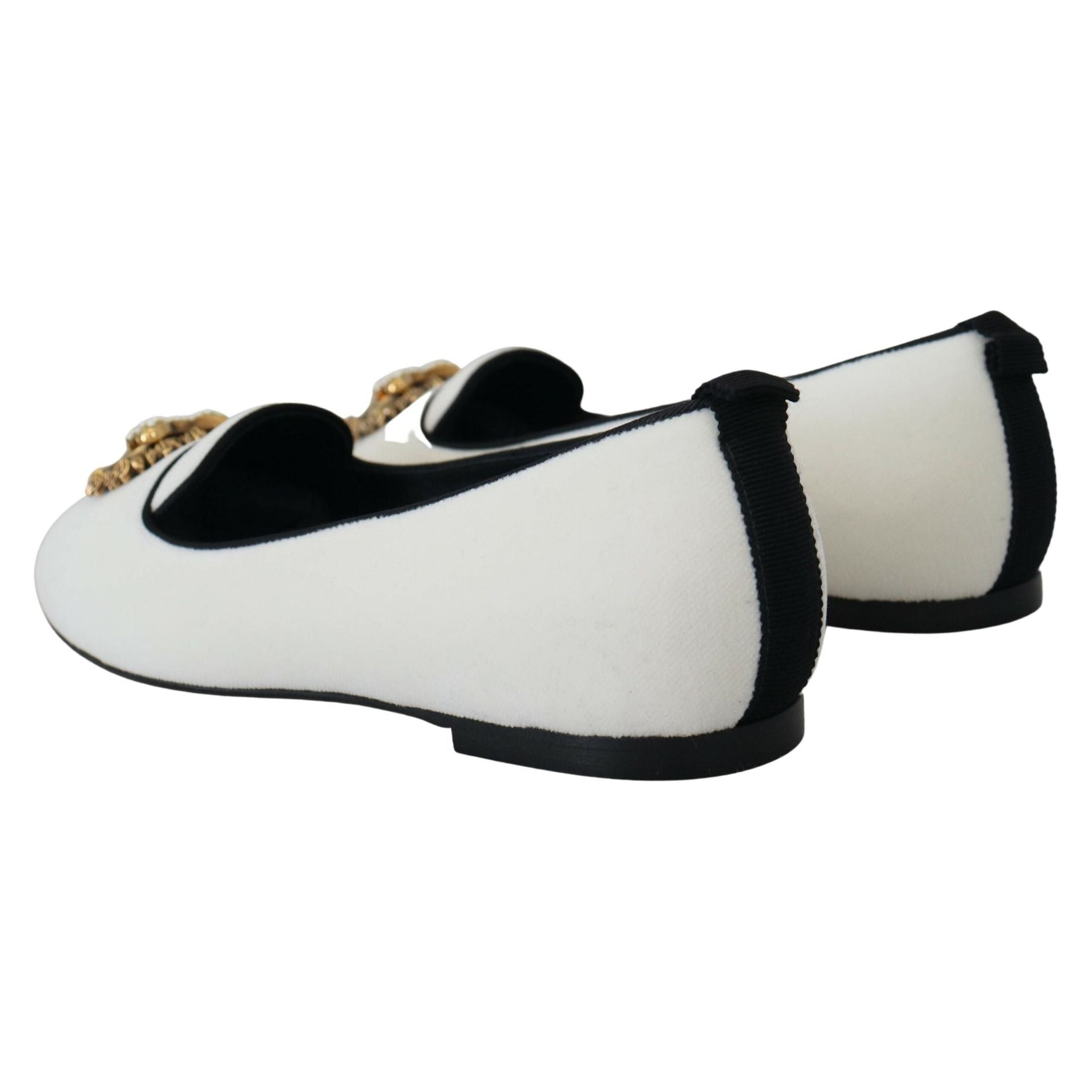 Elegant White Velvet Loafers with Gold Heart Detail