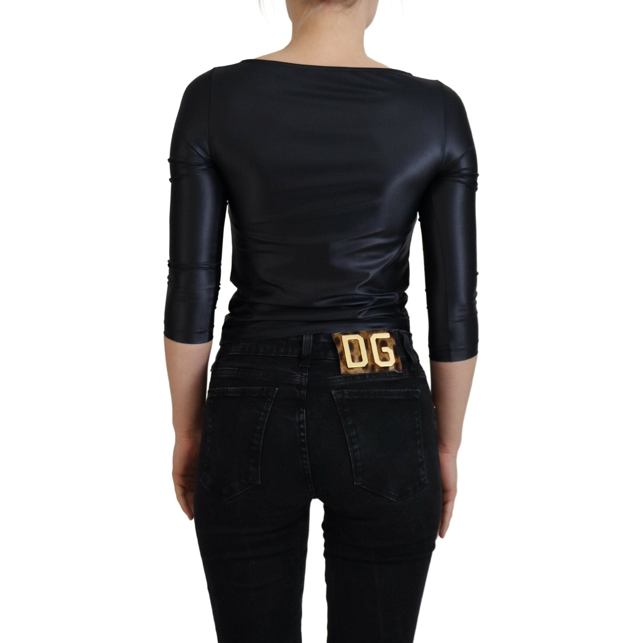 Elegant Black 3/4 Sleeve Top with Gold Detailing