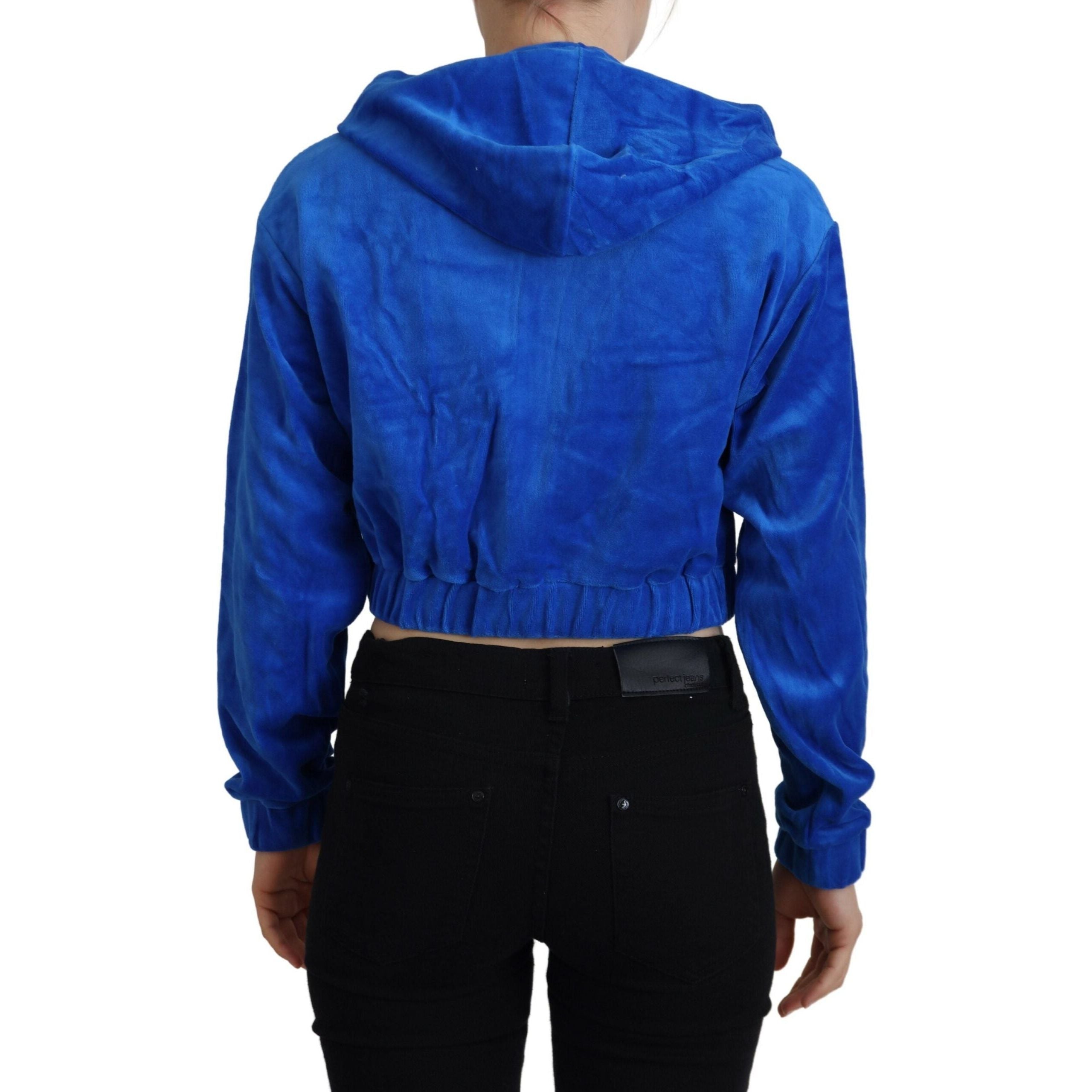 Glam Hooded Zip Cropped Sweater in Blue