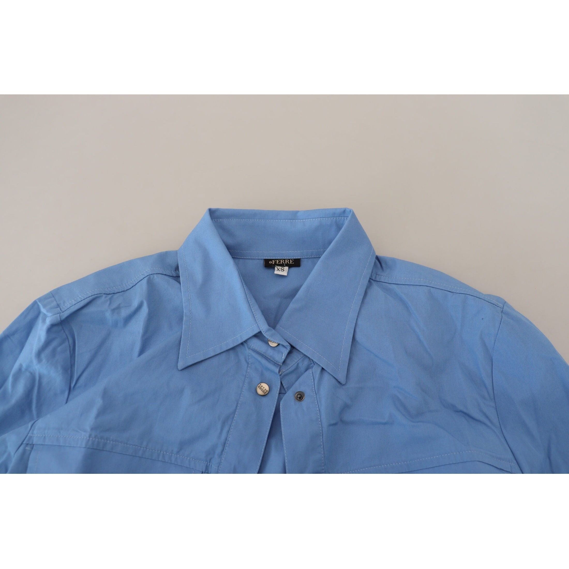 Elegant Blue Cotton Long Sleeve Polo Top