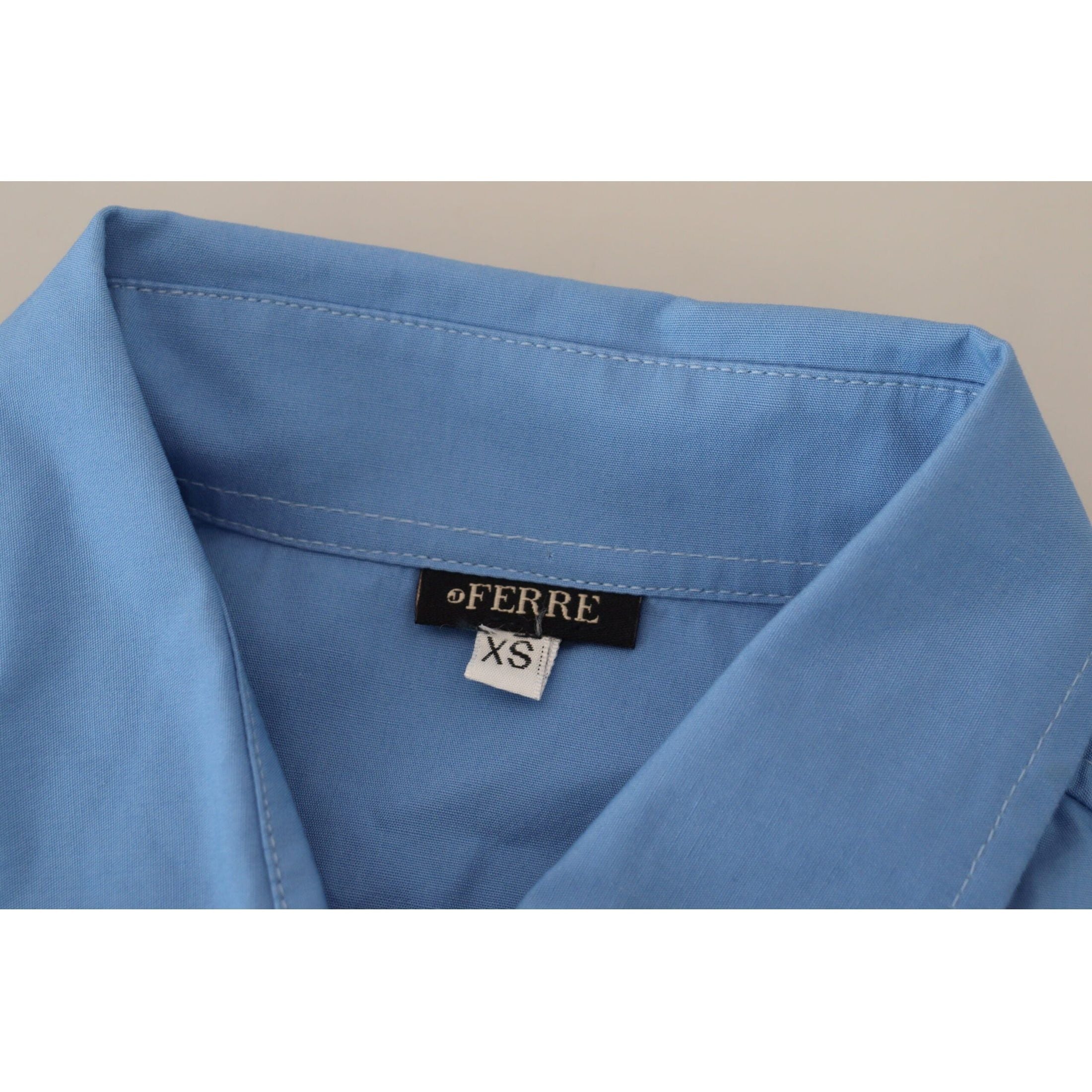 Elegant Blue Cotton Long Sleeve Polo Top