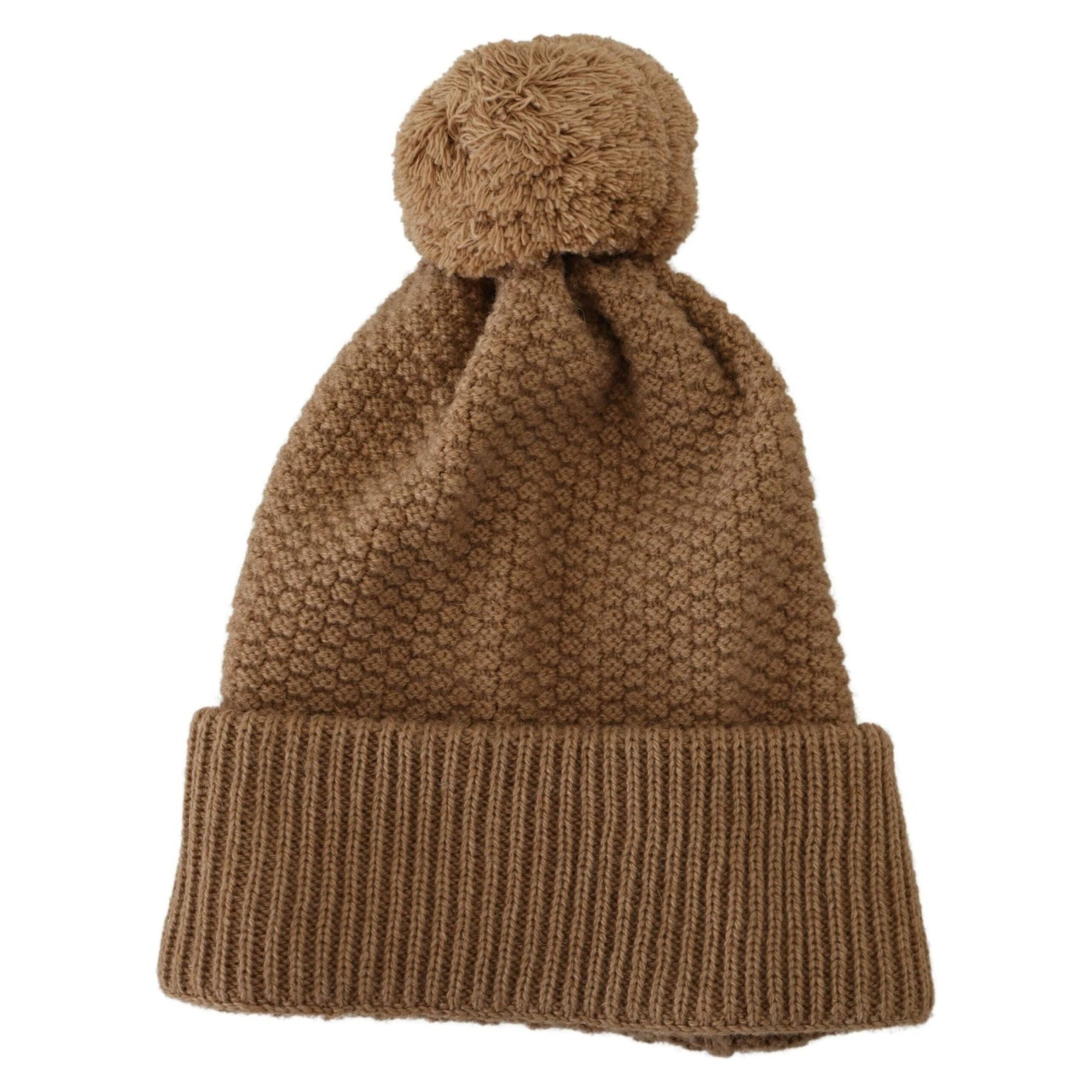 Elegant Camel Knit Beanie with Fur Accent