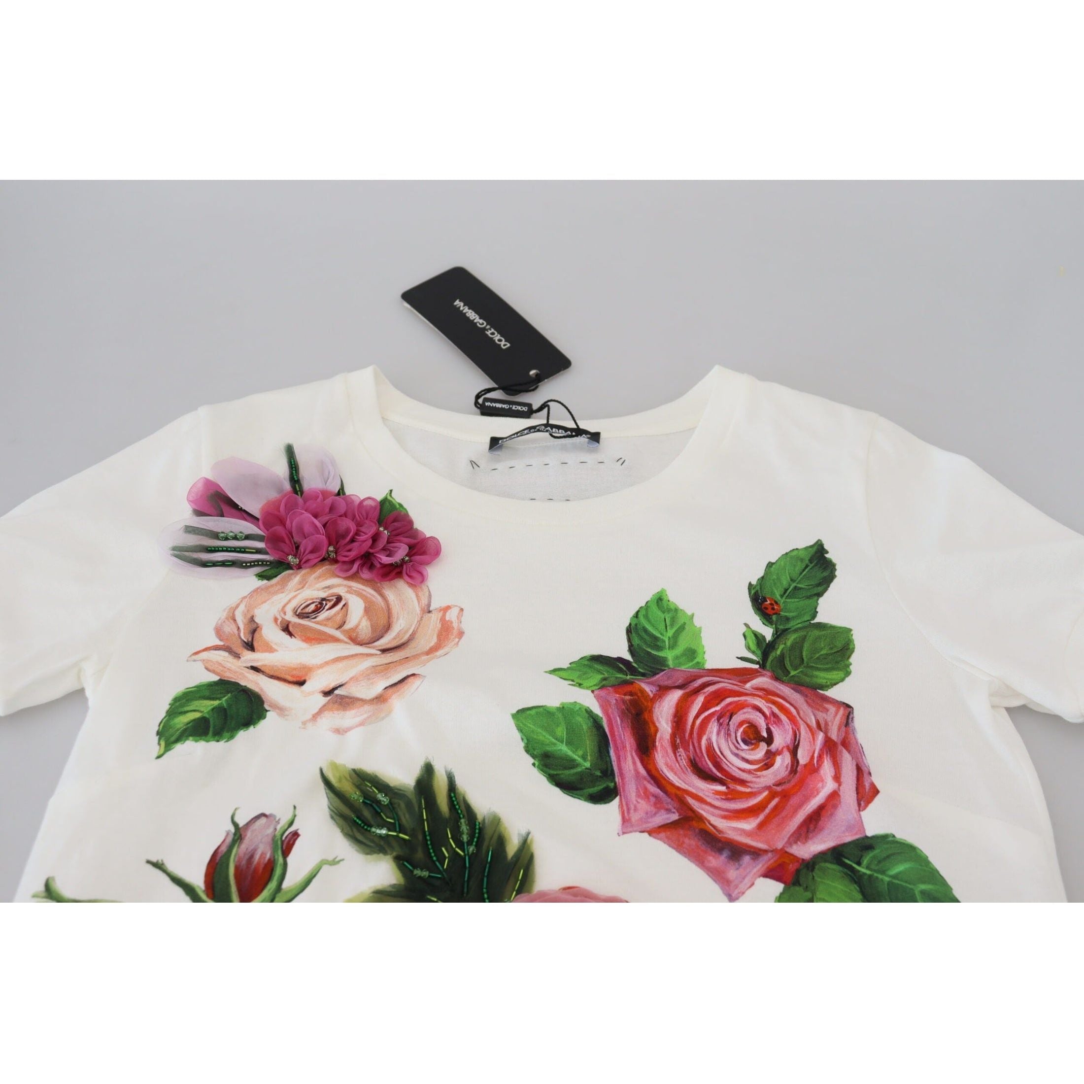 Elegant Multicolor Rose Print Cotton Tee