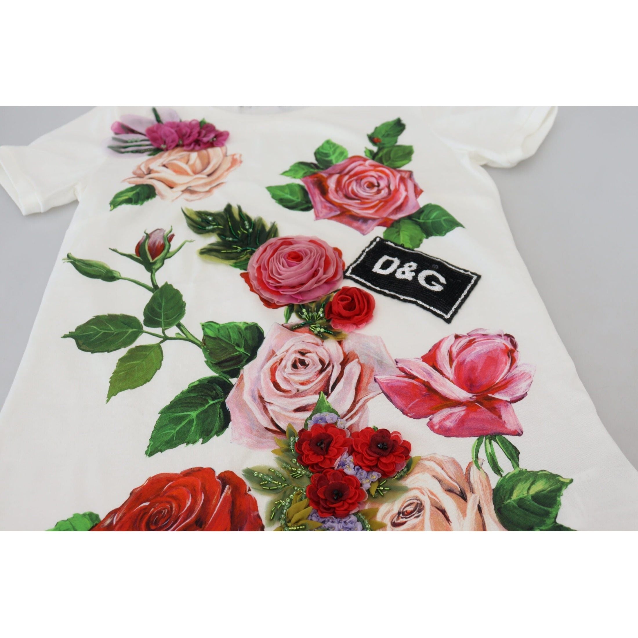 Elegant Multicolor Rose Print Cotton Tee