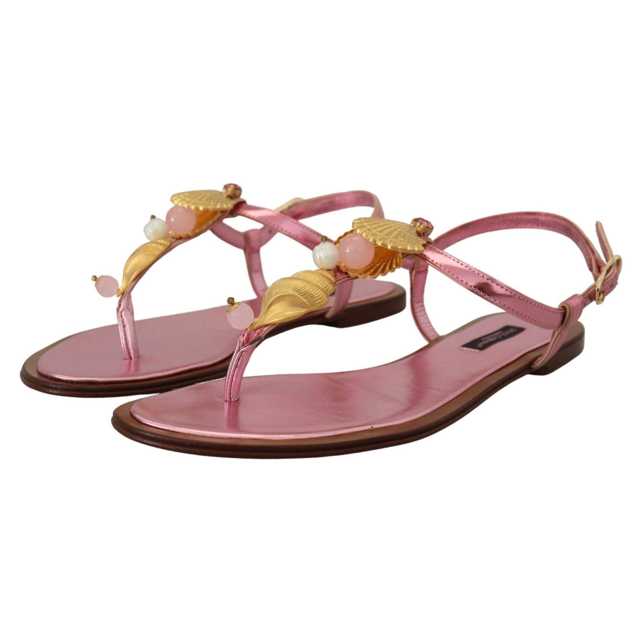 Chic Pink Leather Sandals with Exquisite Embellishment