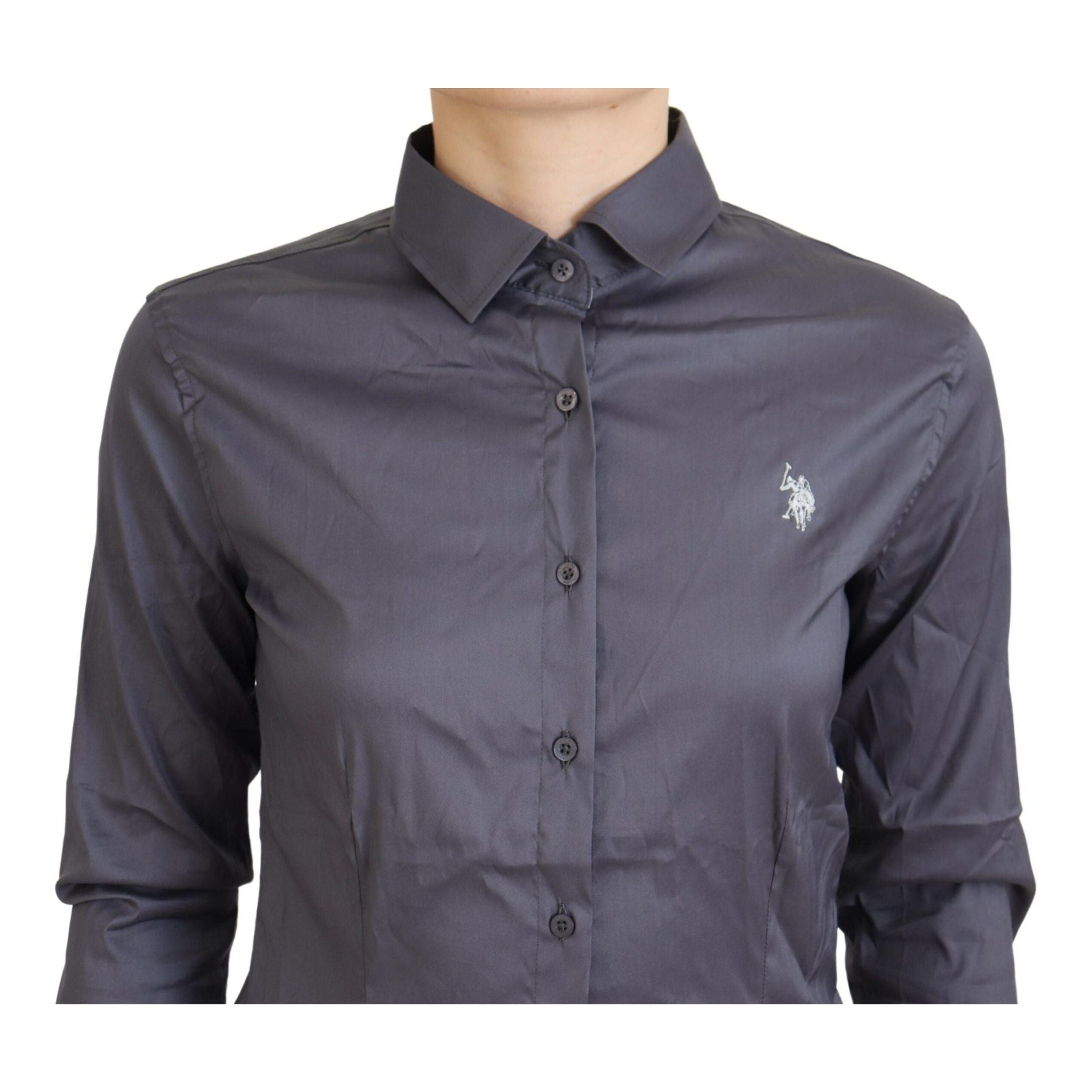 Elegant Gray Long Sleeve Polo Top