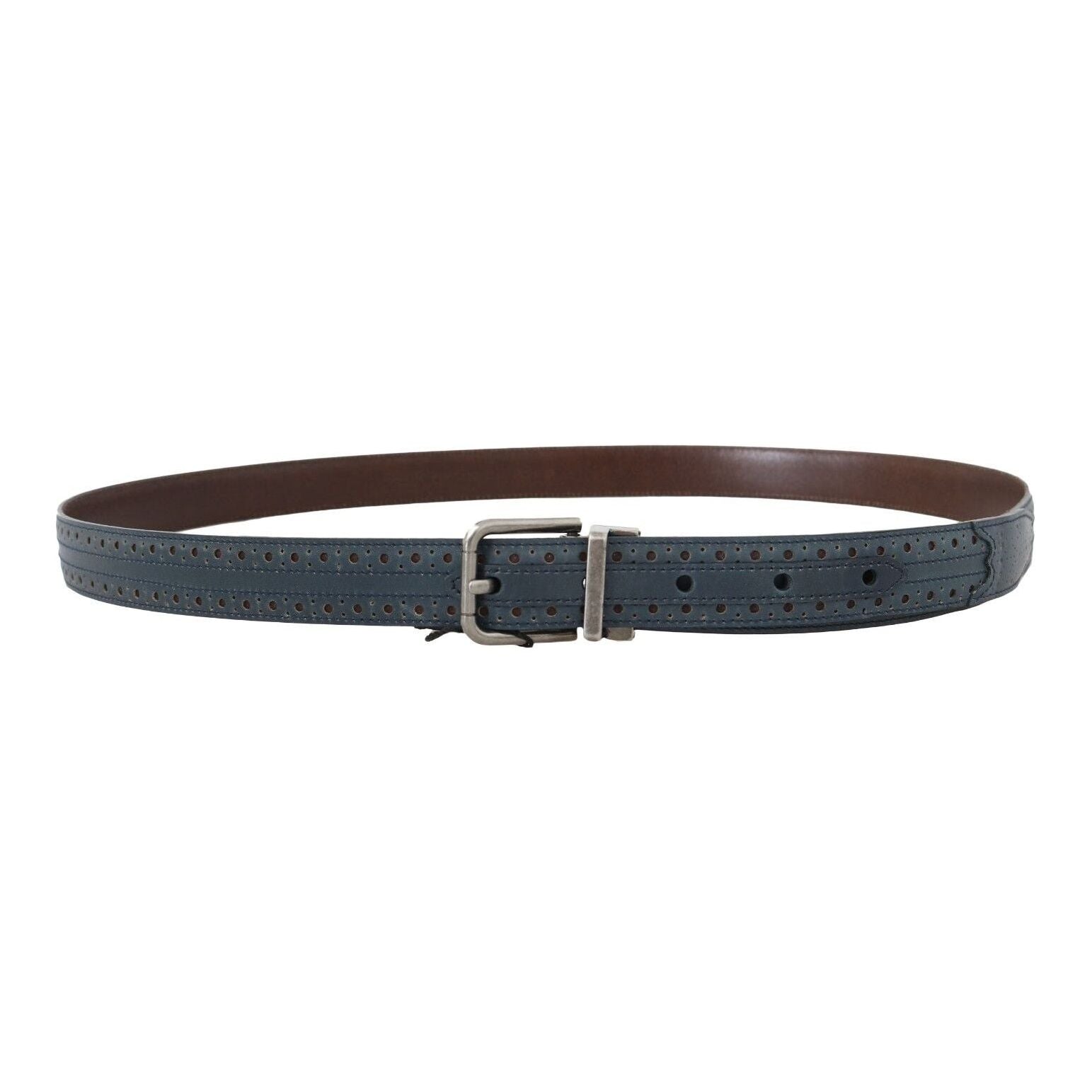 Elegant Blue Leather Men's Belt