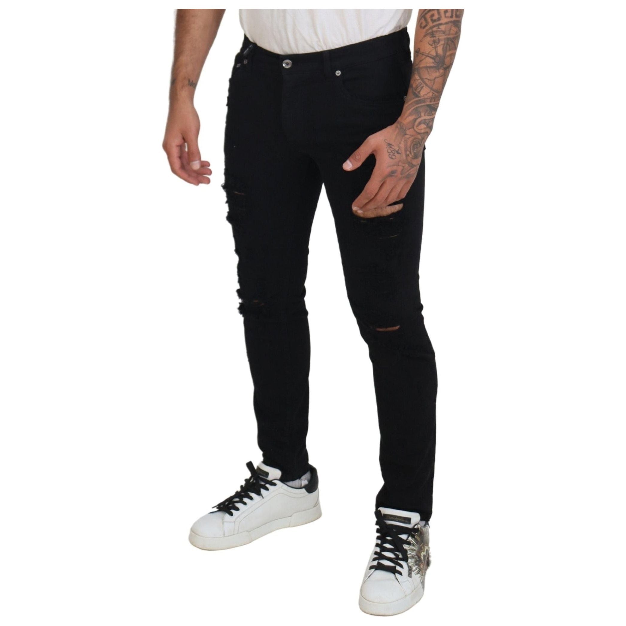 Svelte Black Tattered Slim Fit Denim