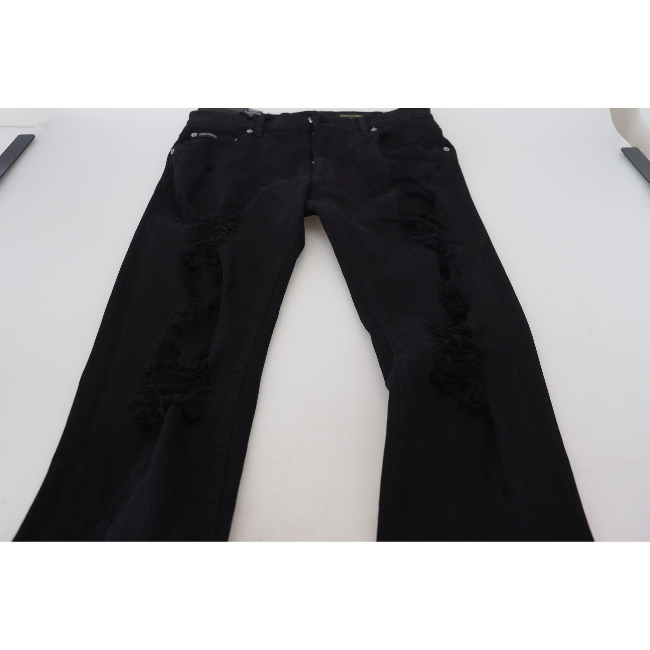 Svelte Black Tattered Slim Fit Denim