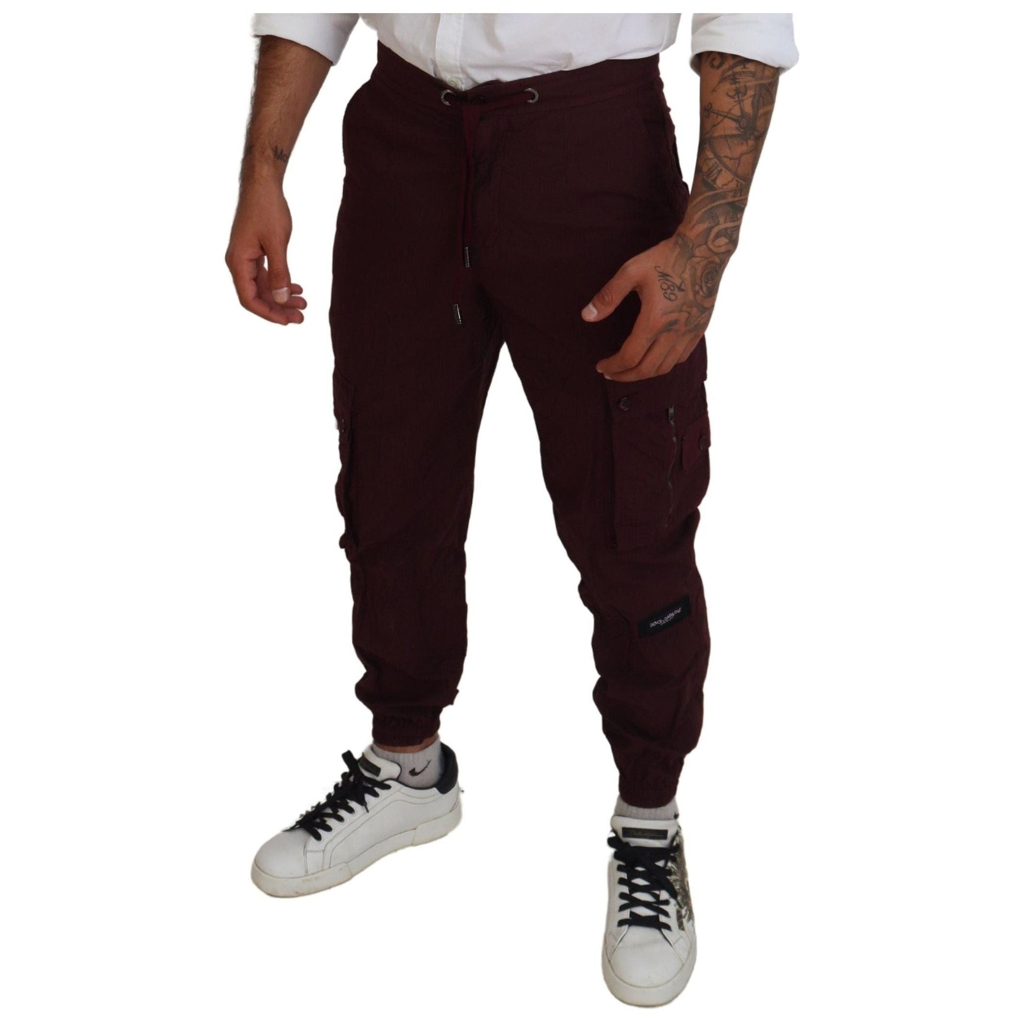 Elegant Burgundy Cotton Jogger Pants