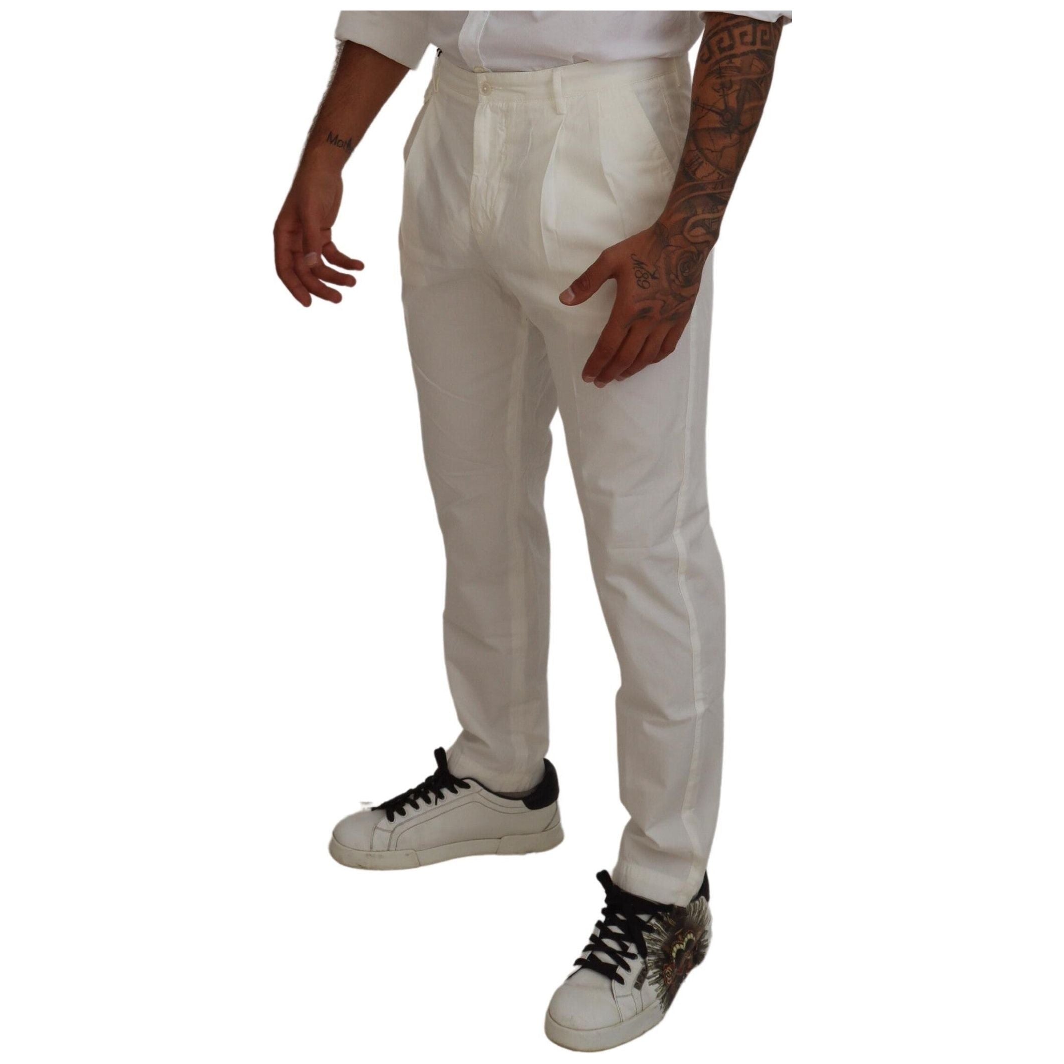 Elegant White Cotton Chino Pants