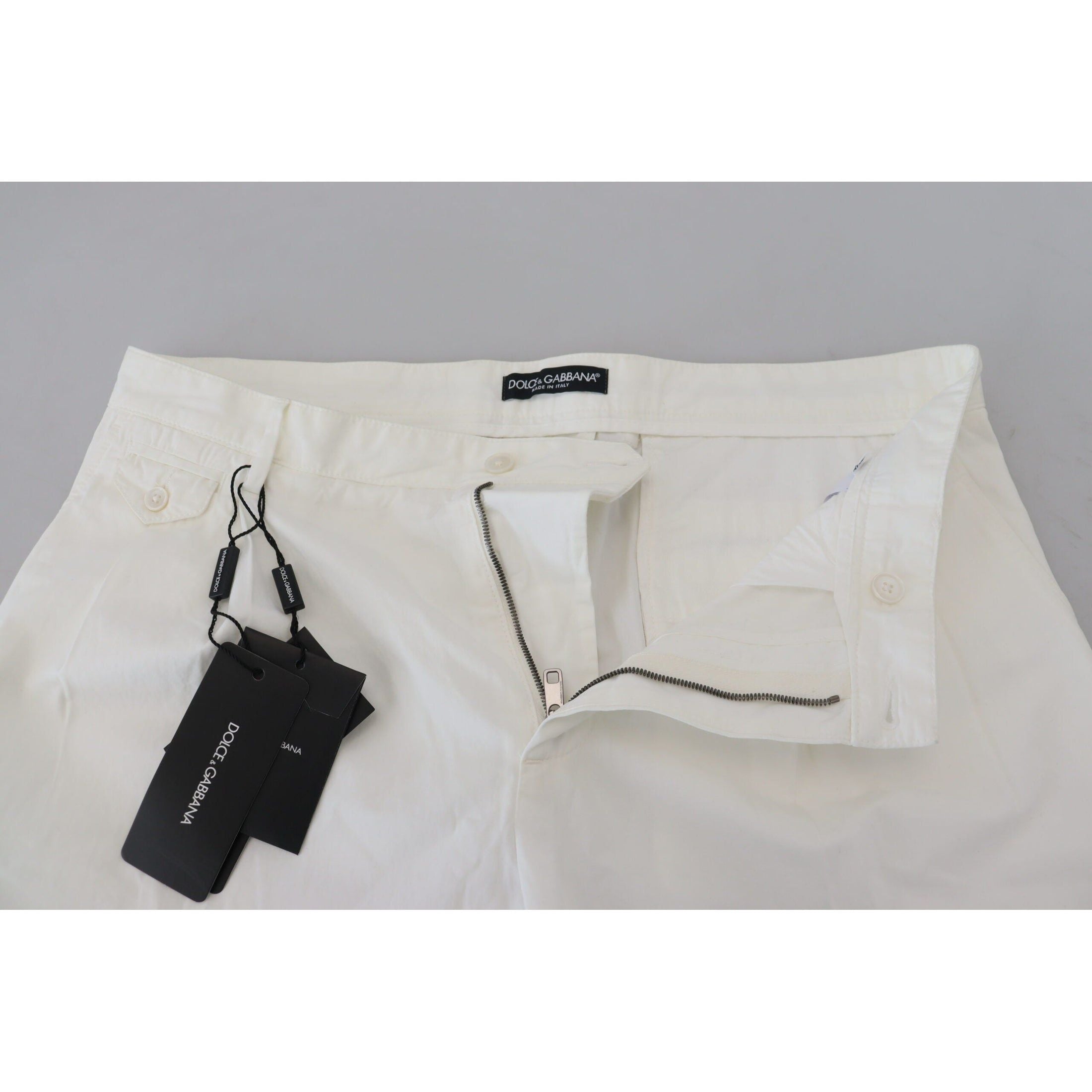 Elegant White Cotton Chino Pants