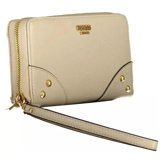 Beige Chic Zip Wallet with Contrasting Accents