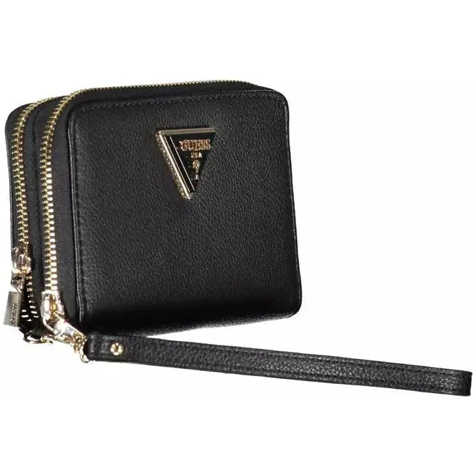 Elegant Black Double Wallet with Zip Closure