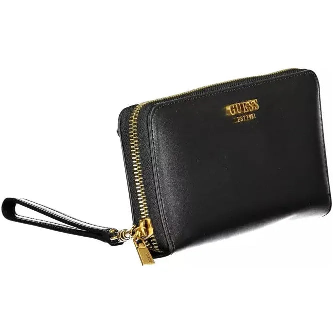 Chic Black Polyethylene Multi-Compartment Wallet