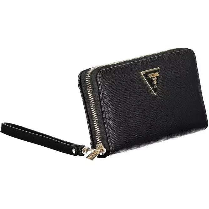 Elegant Black Polyethylene Wallet with Coin Purse