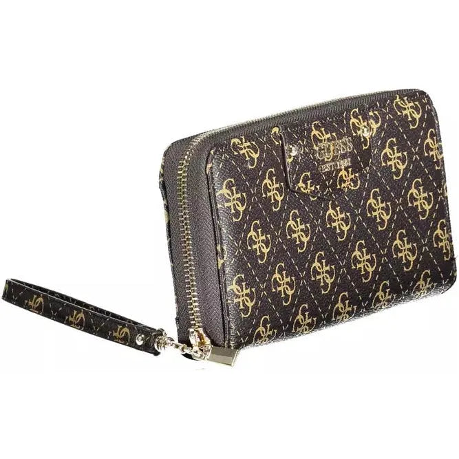 Chic Brown Zip Wallet with Contrasting Details