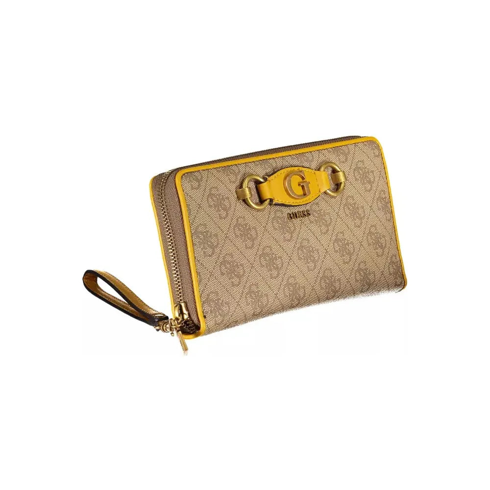 Beige Zip-Around Wallet with Contrast Details