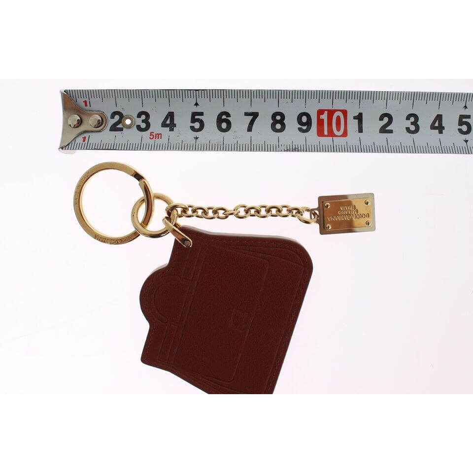 Elegant Brown Leather Keychain with Gold Detailing