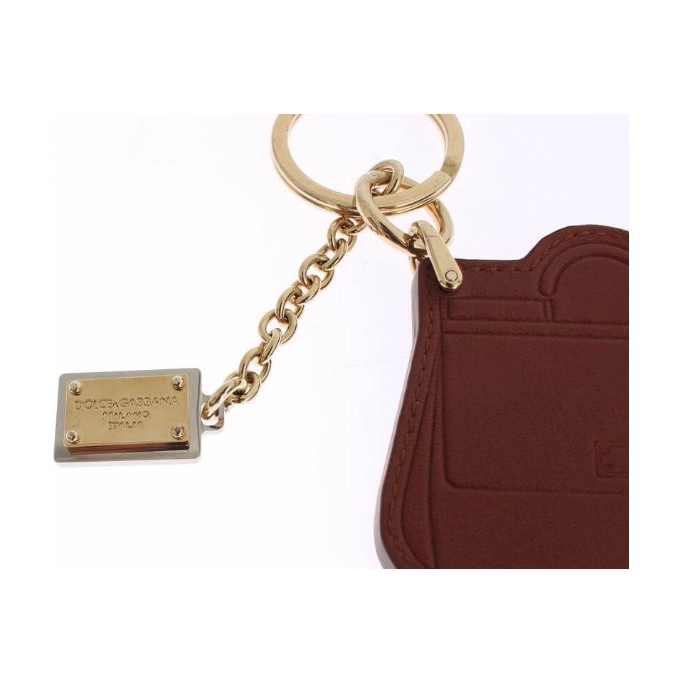 Elegant Brown Leather Keychain with Gold Detailing