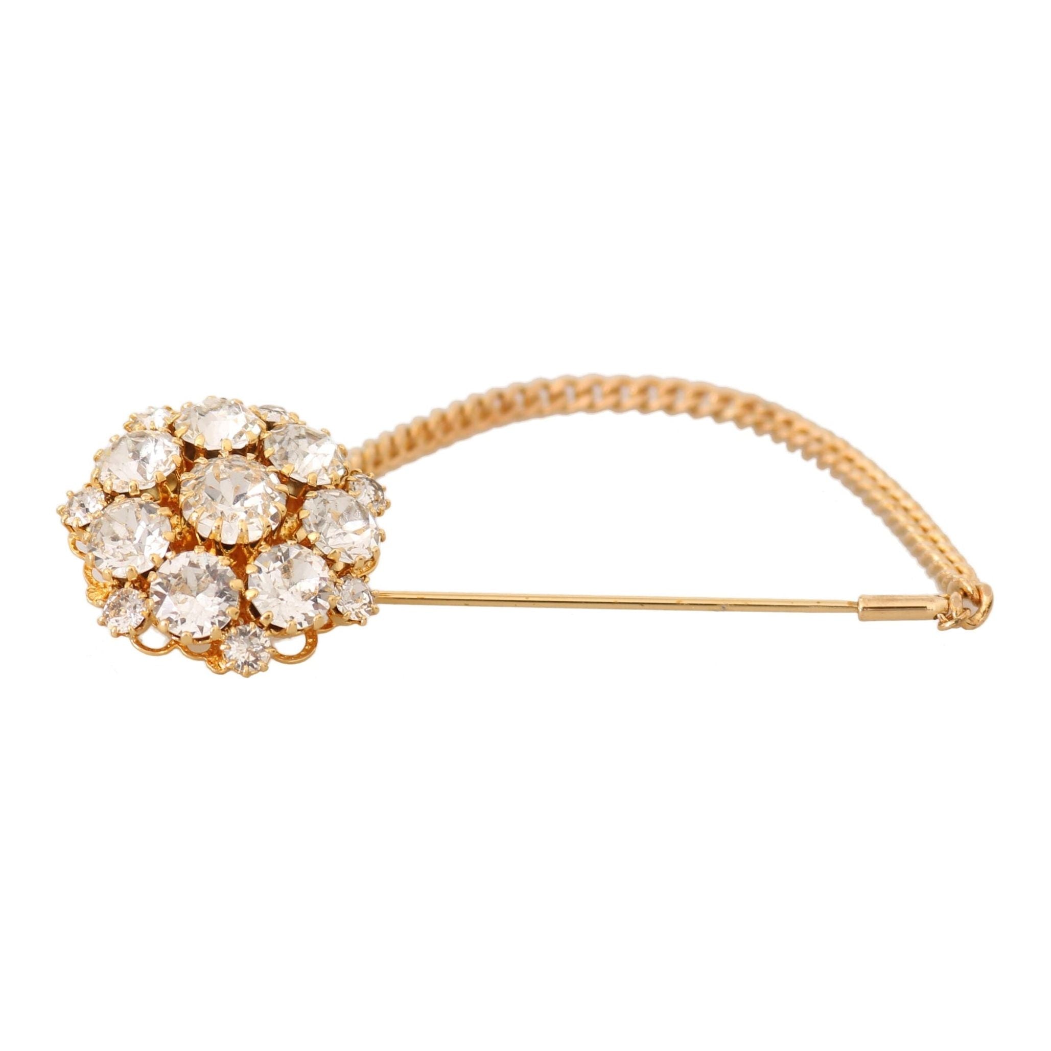 Exquisite Crystal-Embellished Gold Brooch