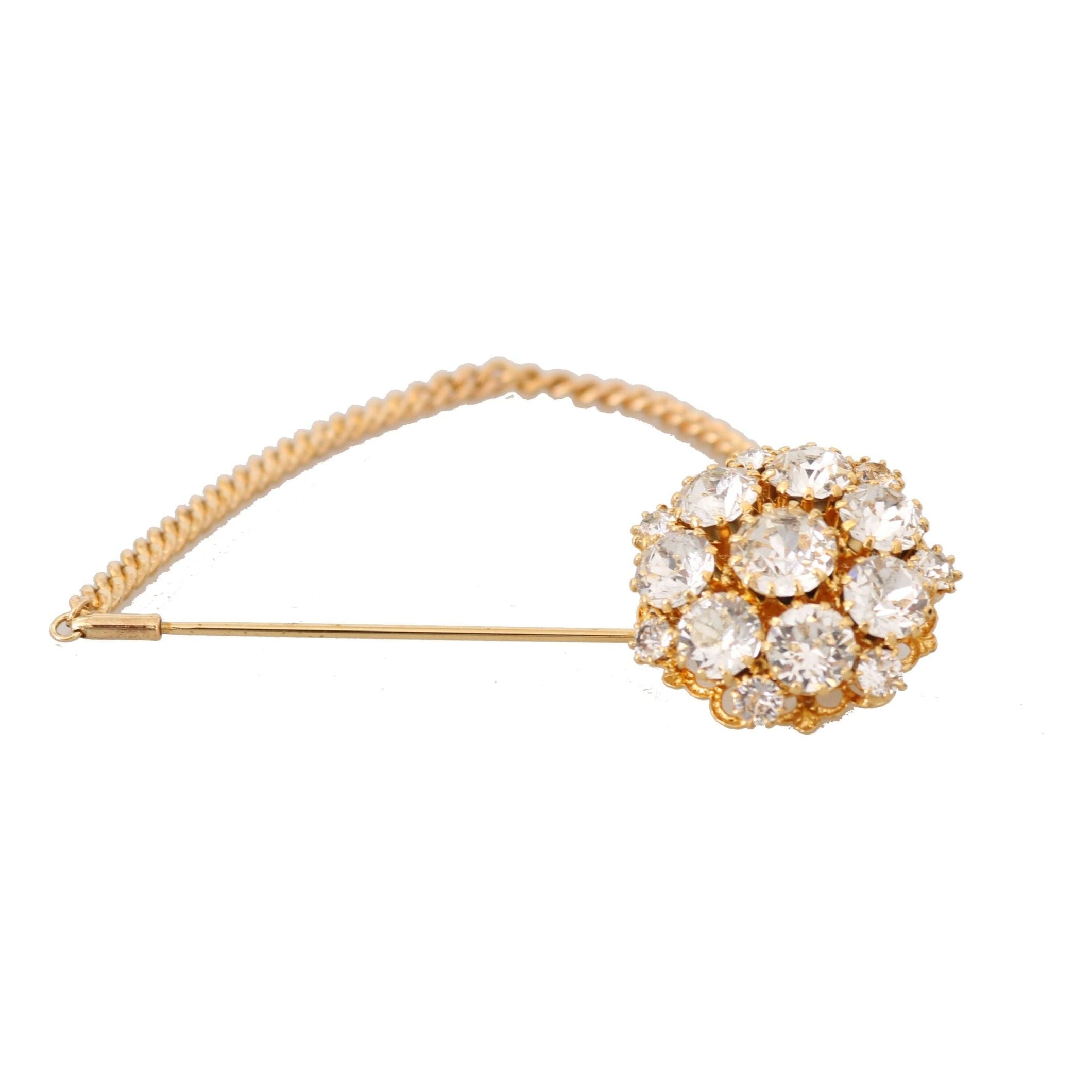 Exquisite Crystal-Embellished Gold Brooch