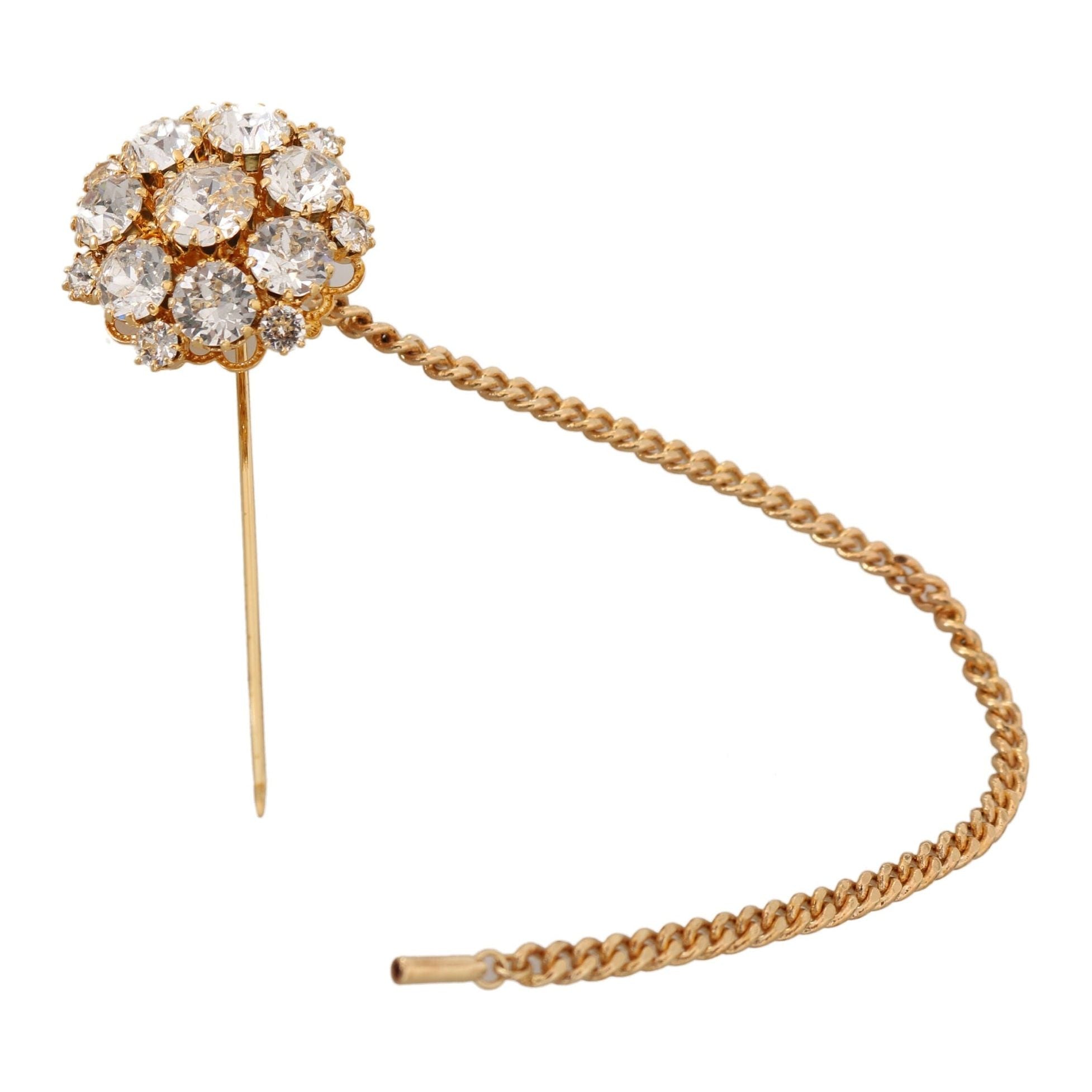 Exquisite Crystal-Embellished Gold Brooch