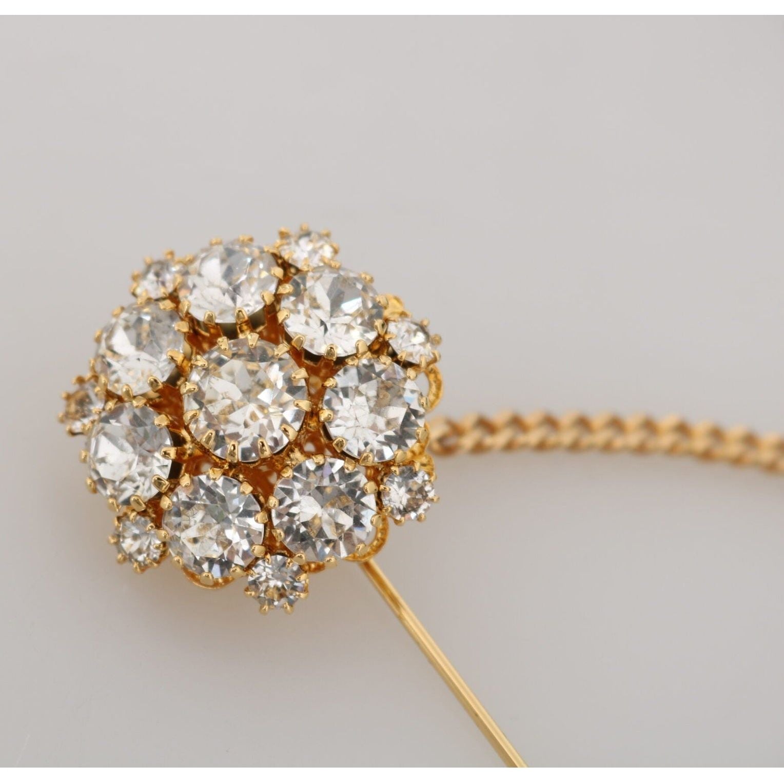 Exquisite Crystal-Embellished Gold Brooch