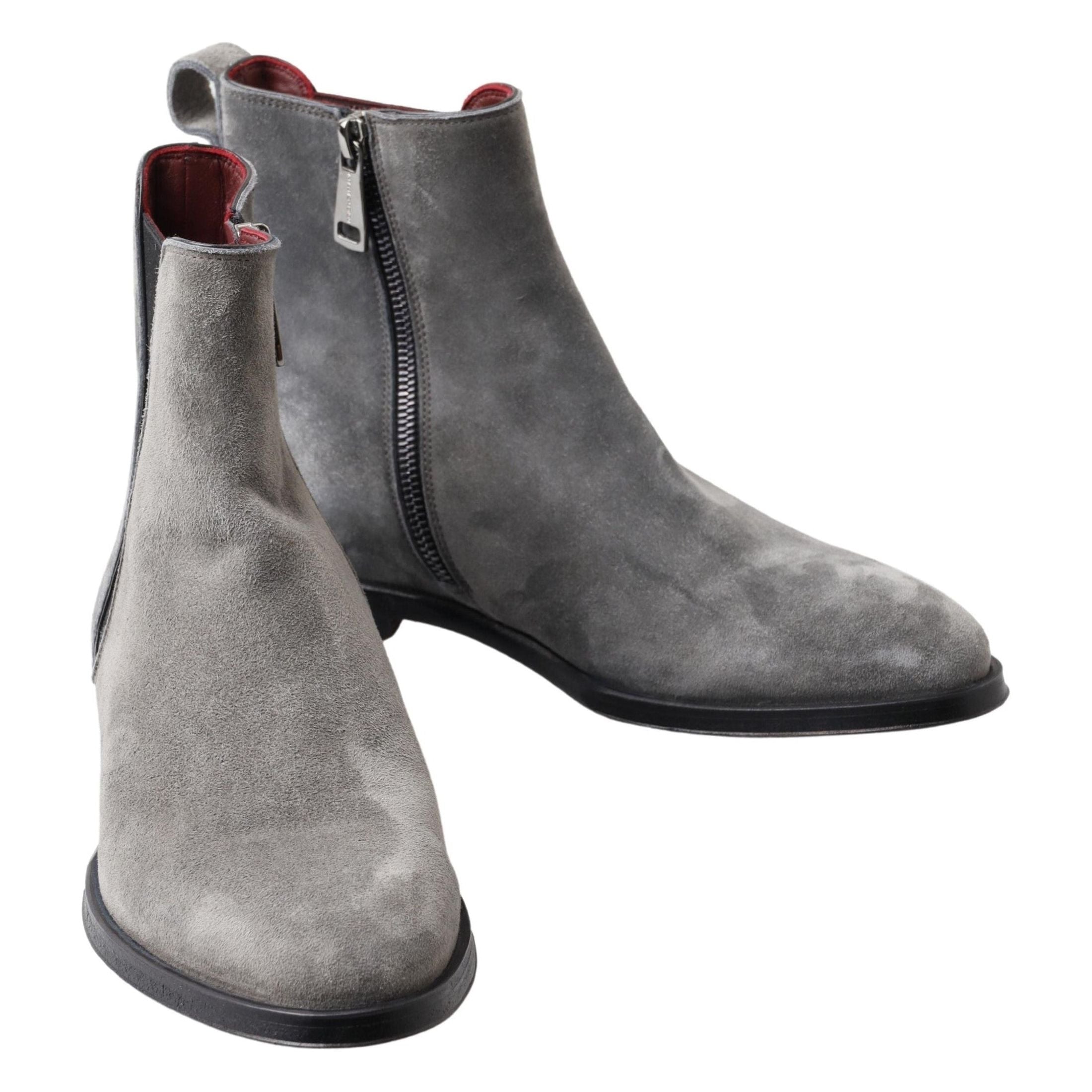 Elegant Gray Chelsea Leather Boots