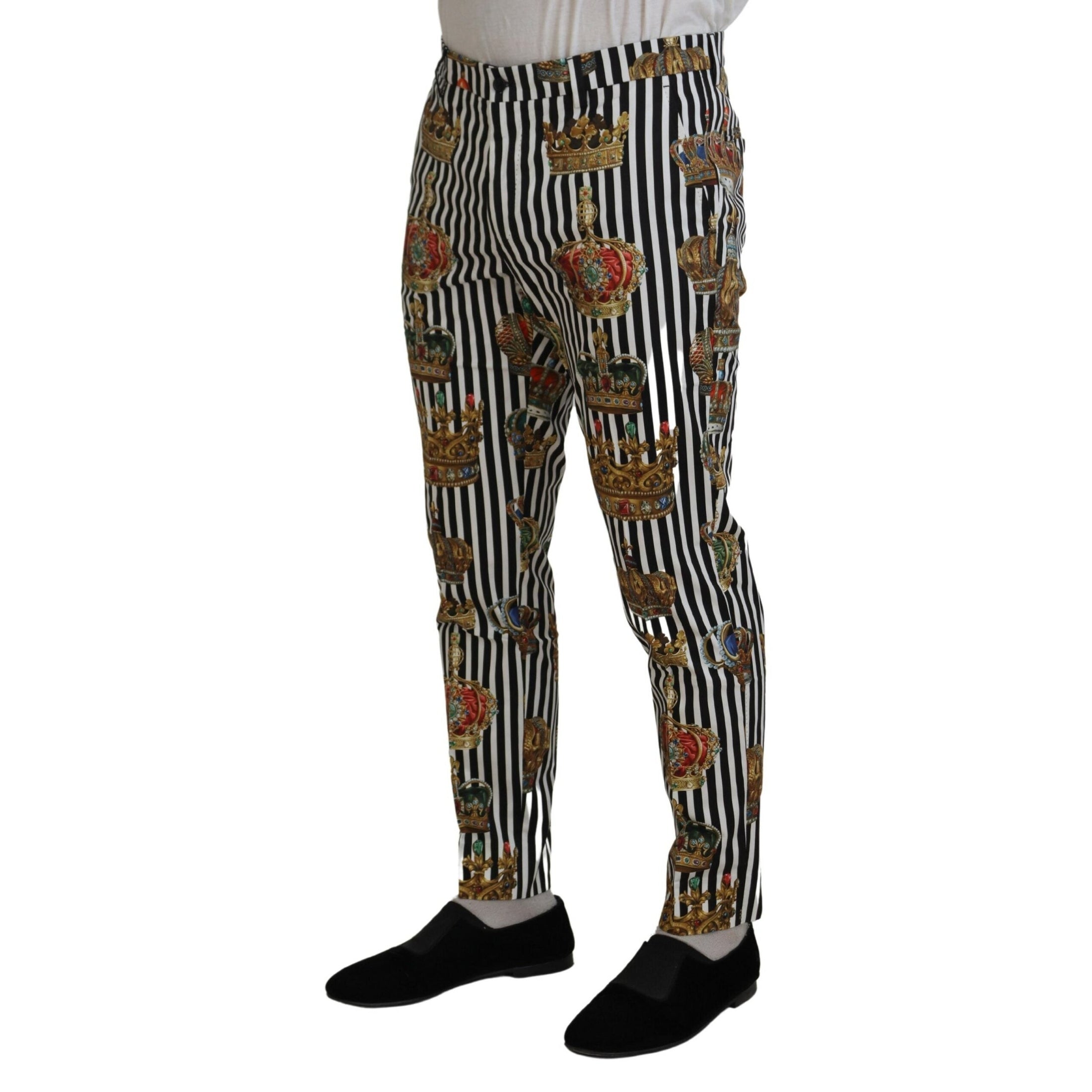 Elegant Gold Crown Stripe Chino Pants