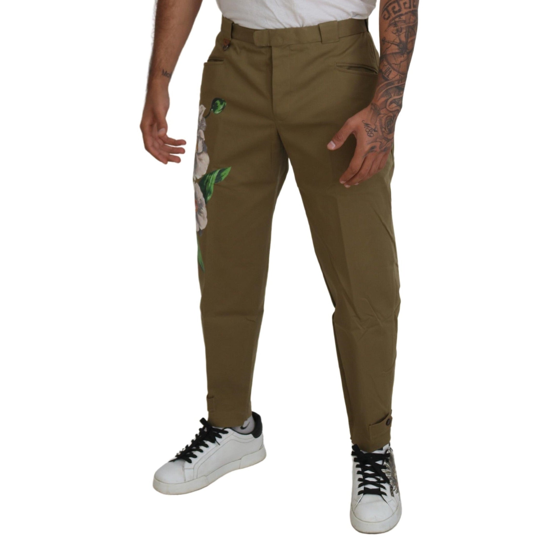 Exquisite Floral Beige Chino Pants