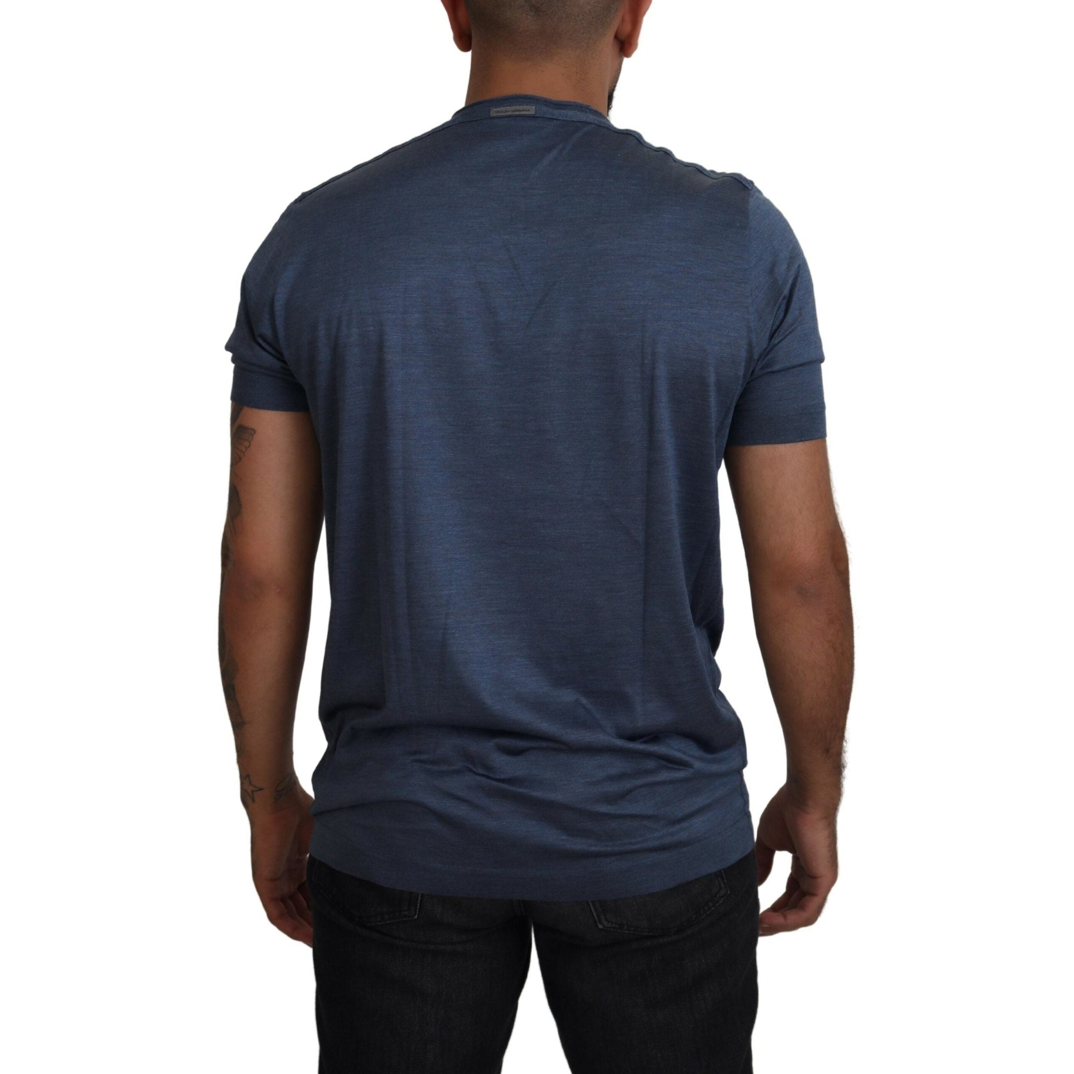 Elegant Silk Crewneck Blue Tee