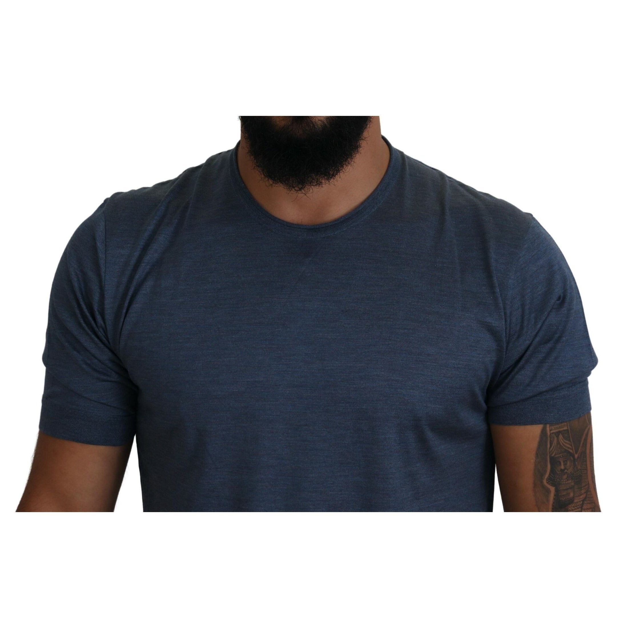 Elegant Silk Crewneck Blue Tee