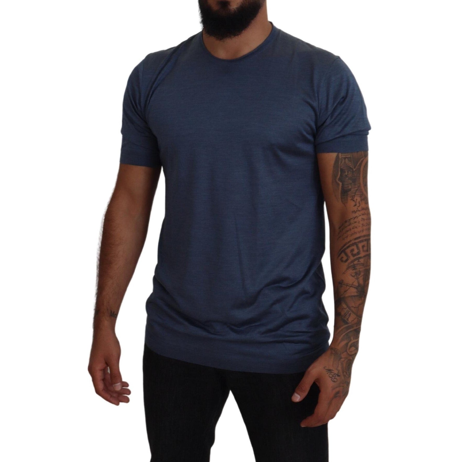 Elegant Silk Crewneck Blue Tee