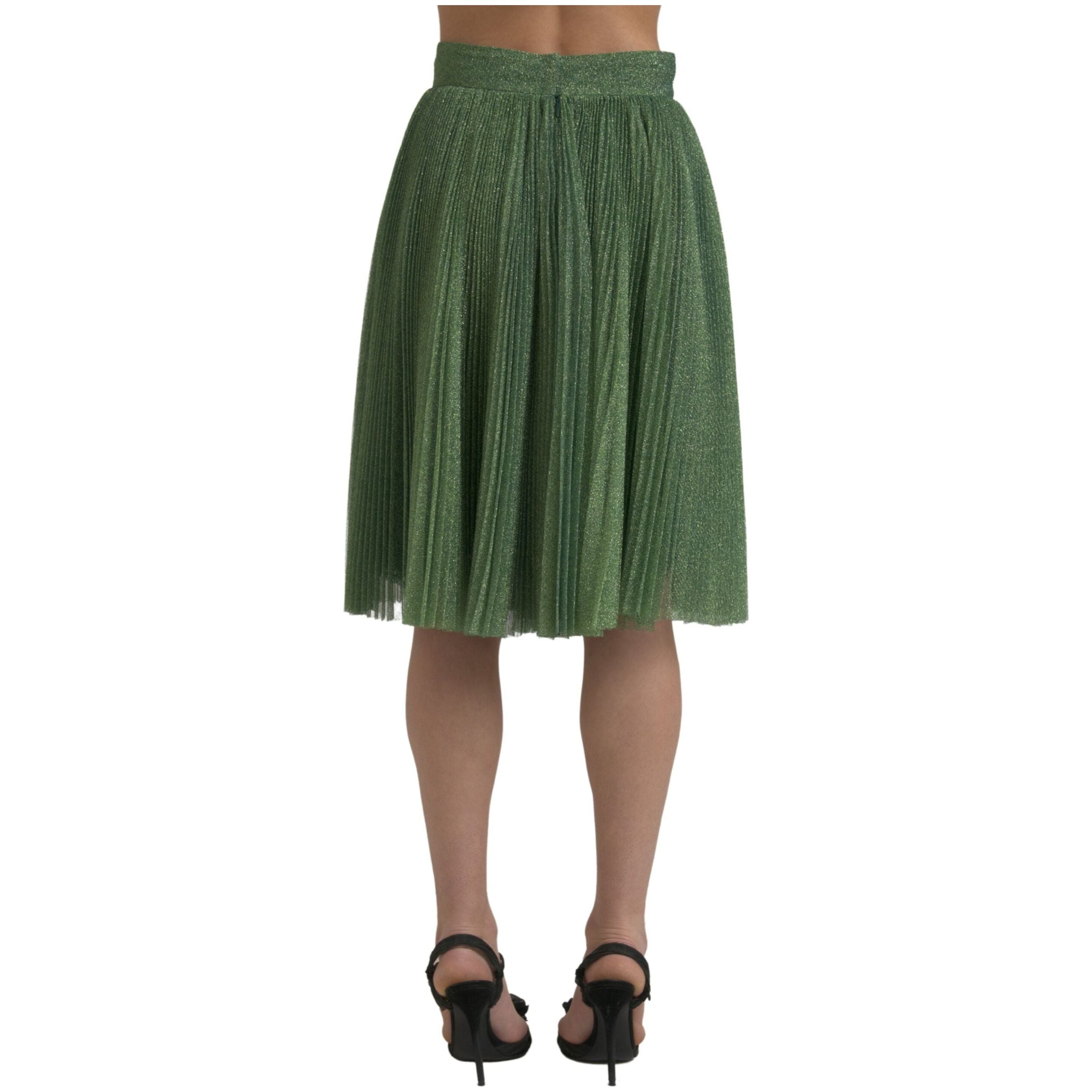 Enchanting Metallic Green Pleated A-Line Skirt