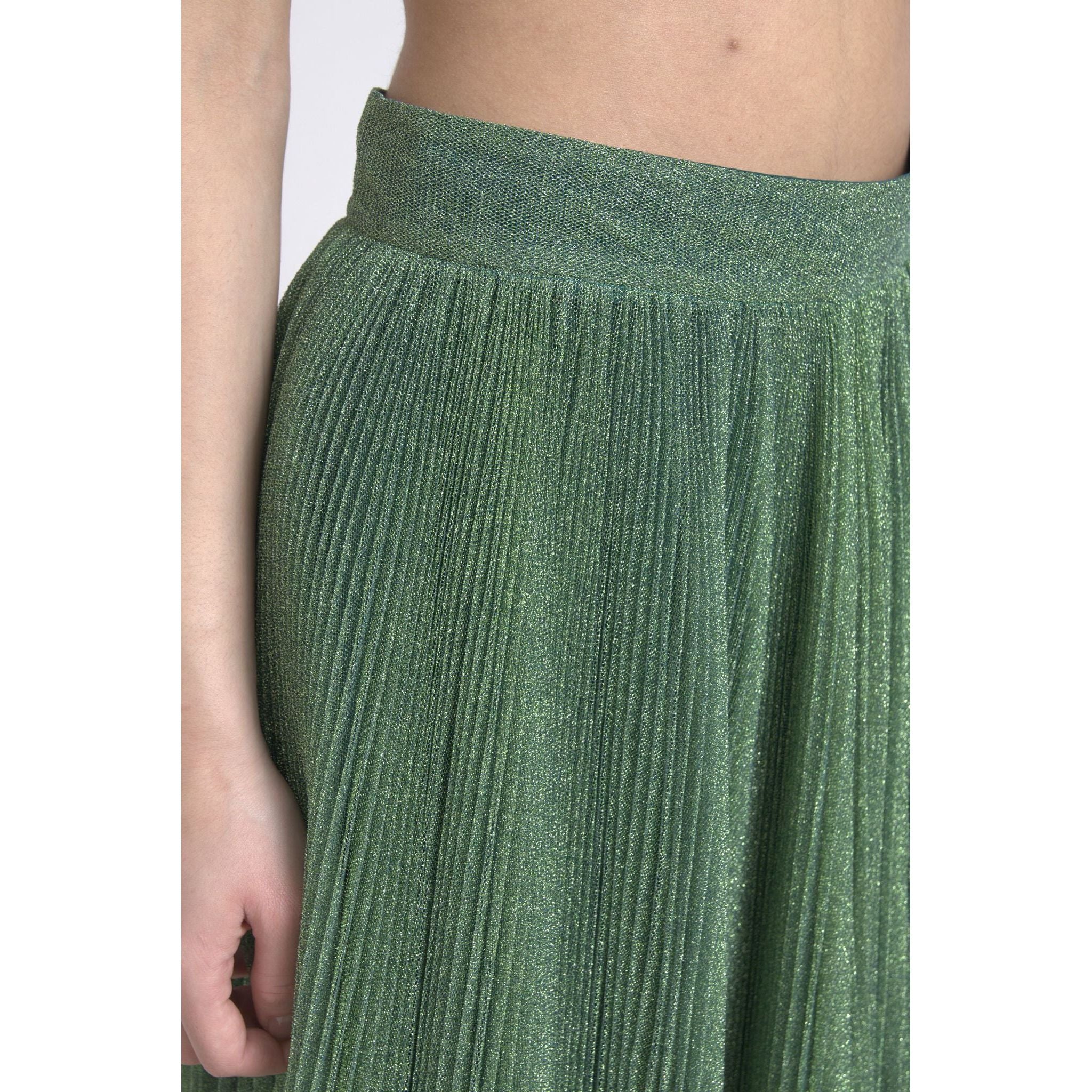 Enchanting Metallic Green Pleated A-Line Skirt