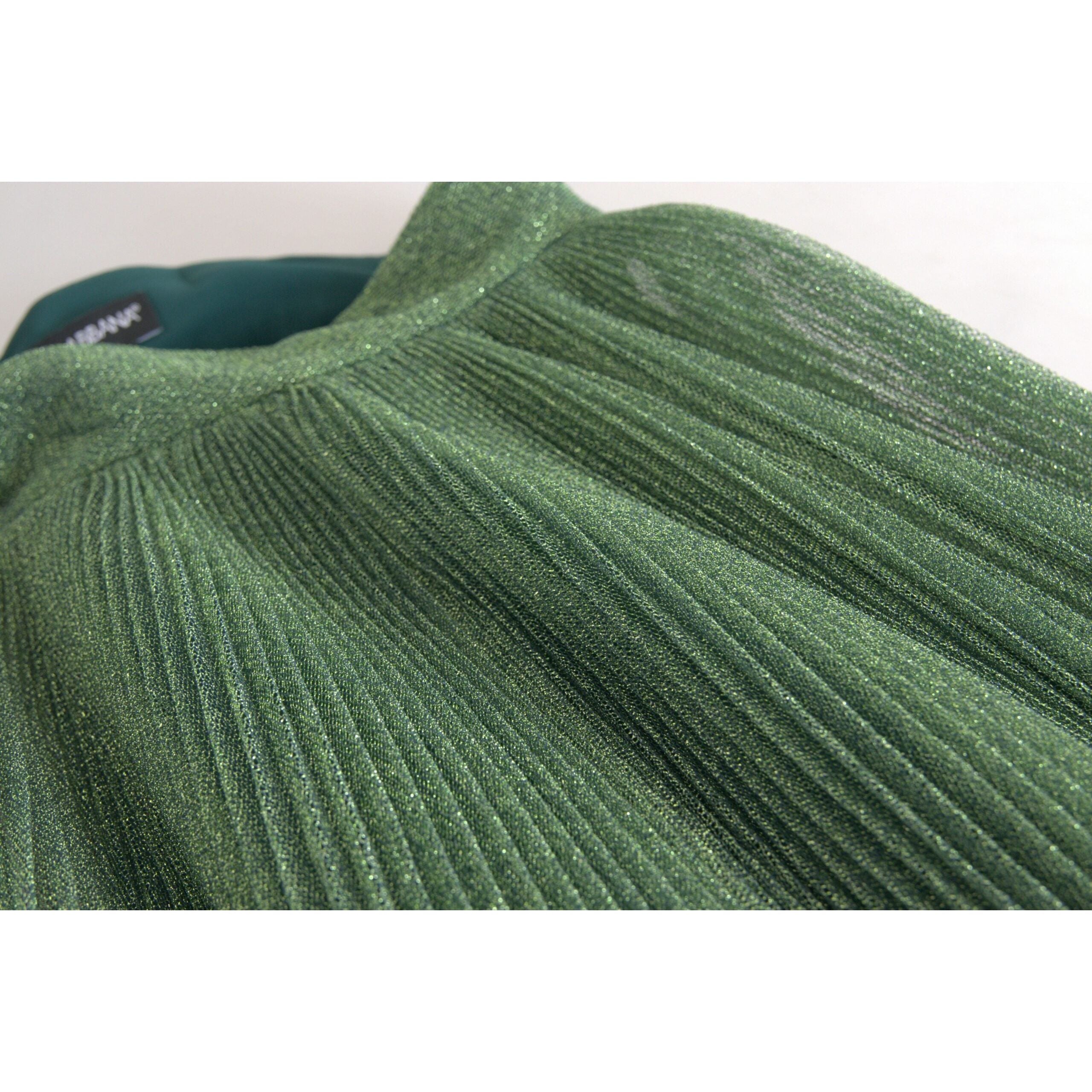 Enchanting Metallic Green Pleated A-Line Skirt